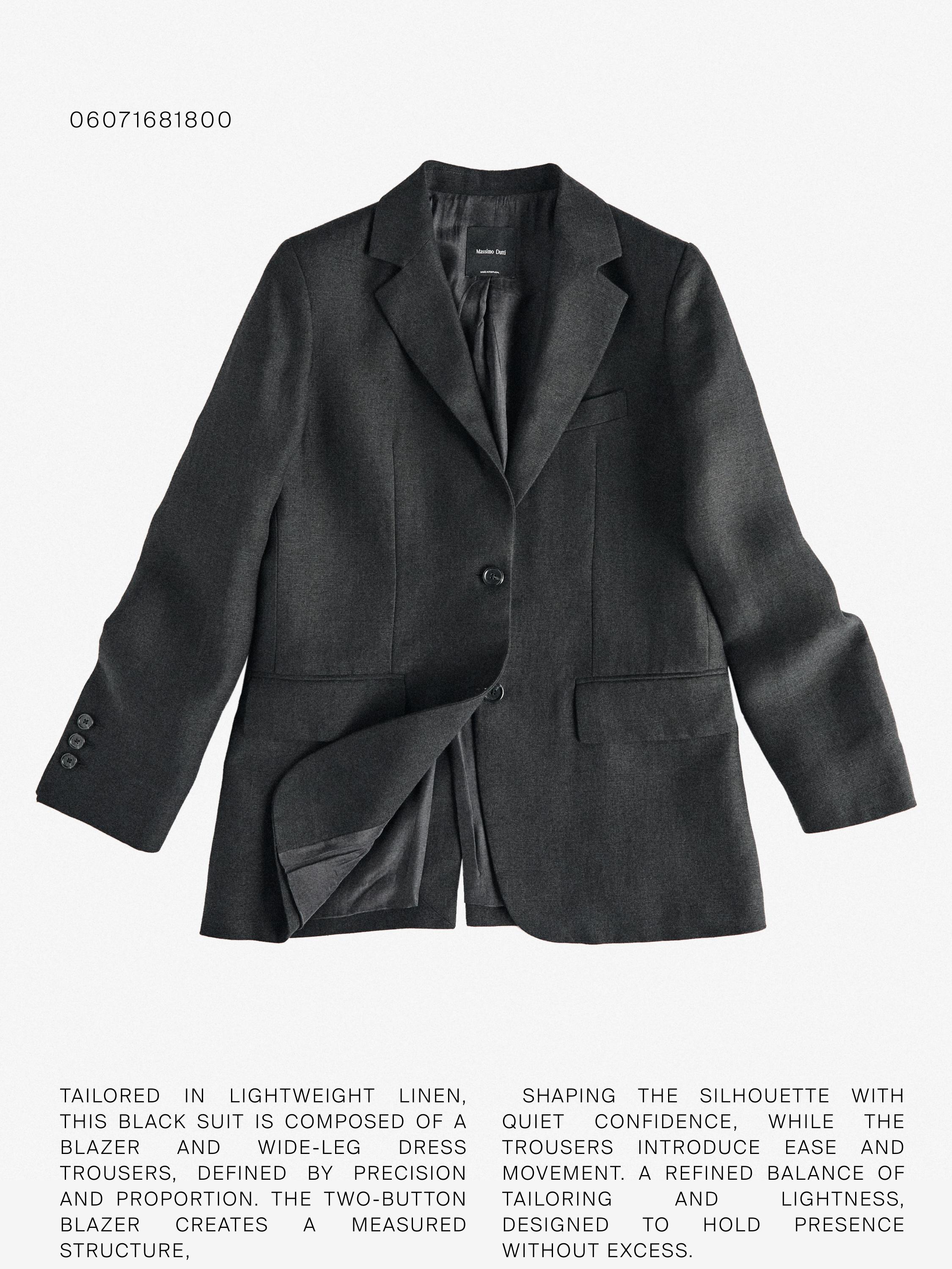 100% linen blazer with pockets — BLACK