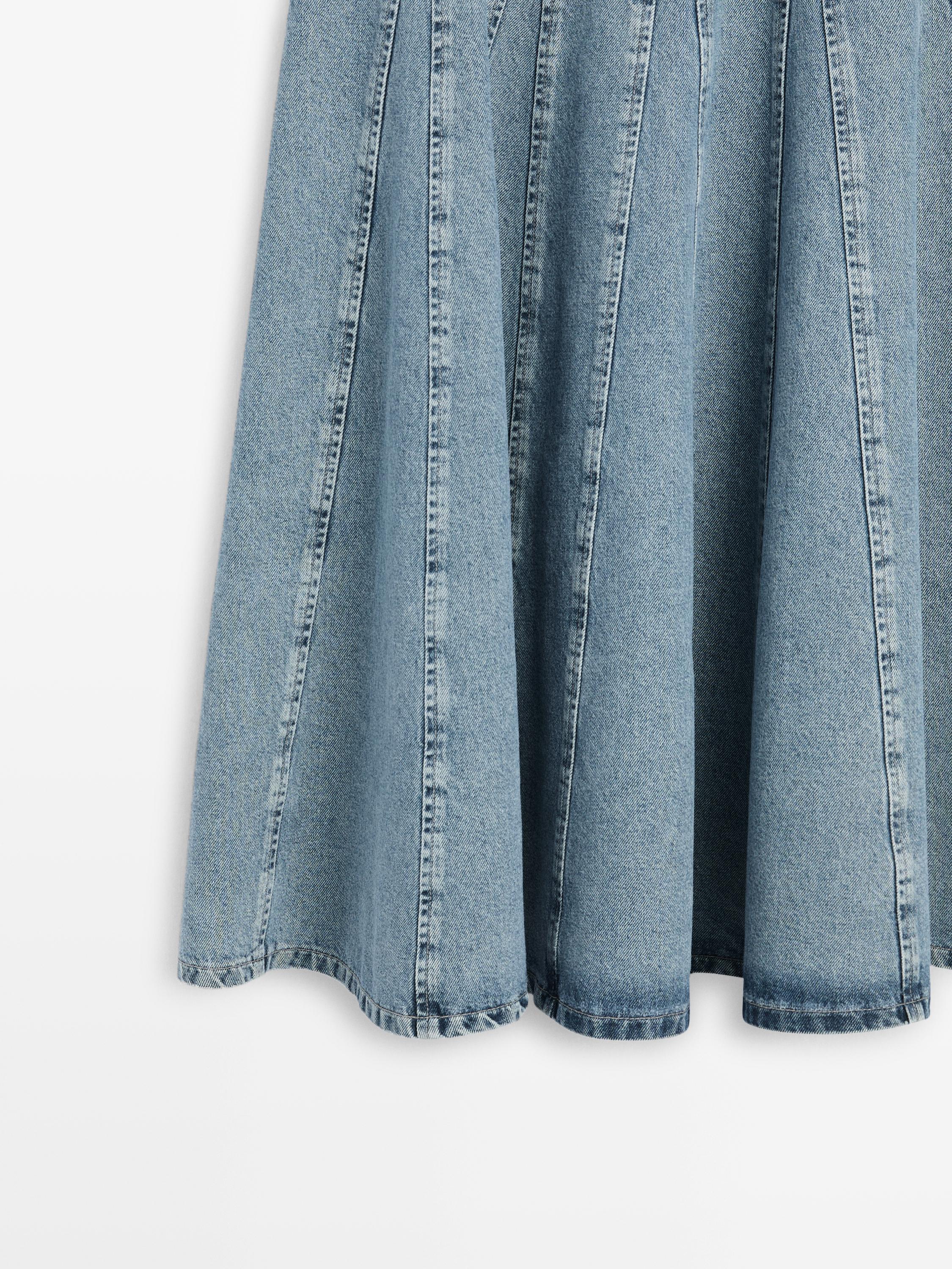 Denim godet midi skirt — Light Blue