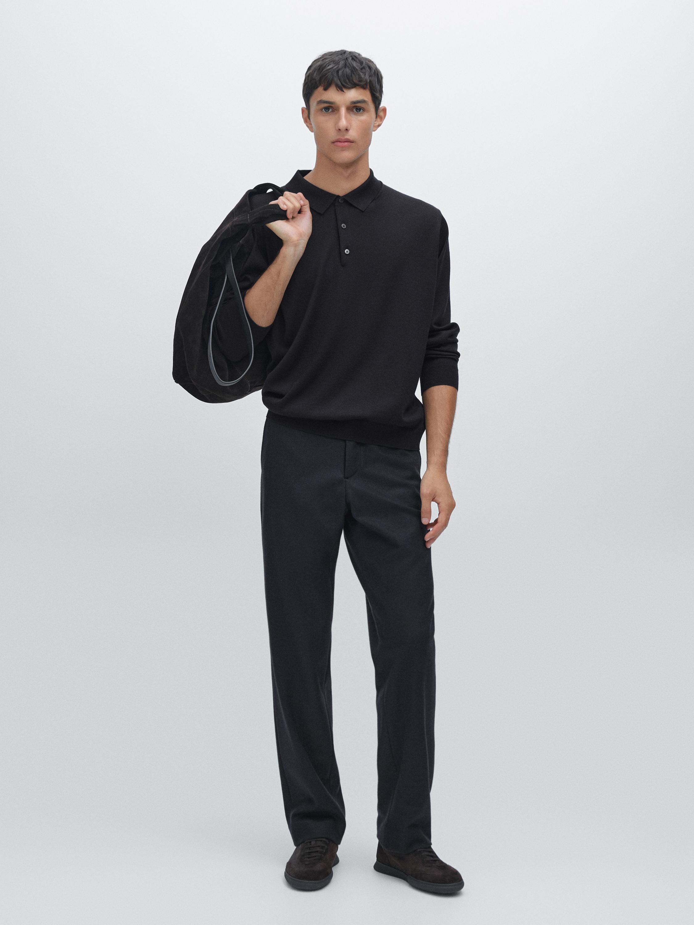 100% merino wool knit polo jumper