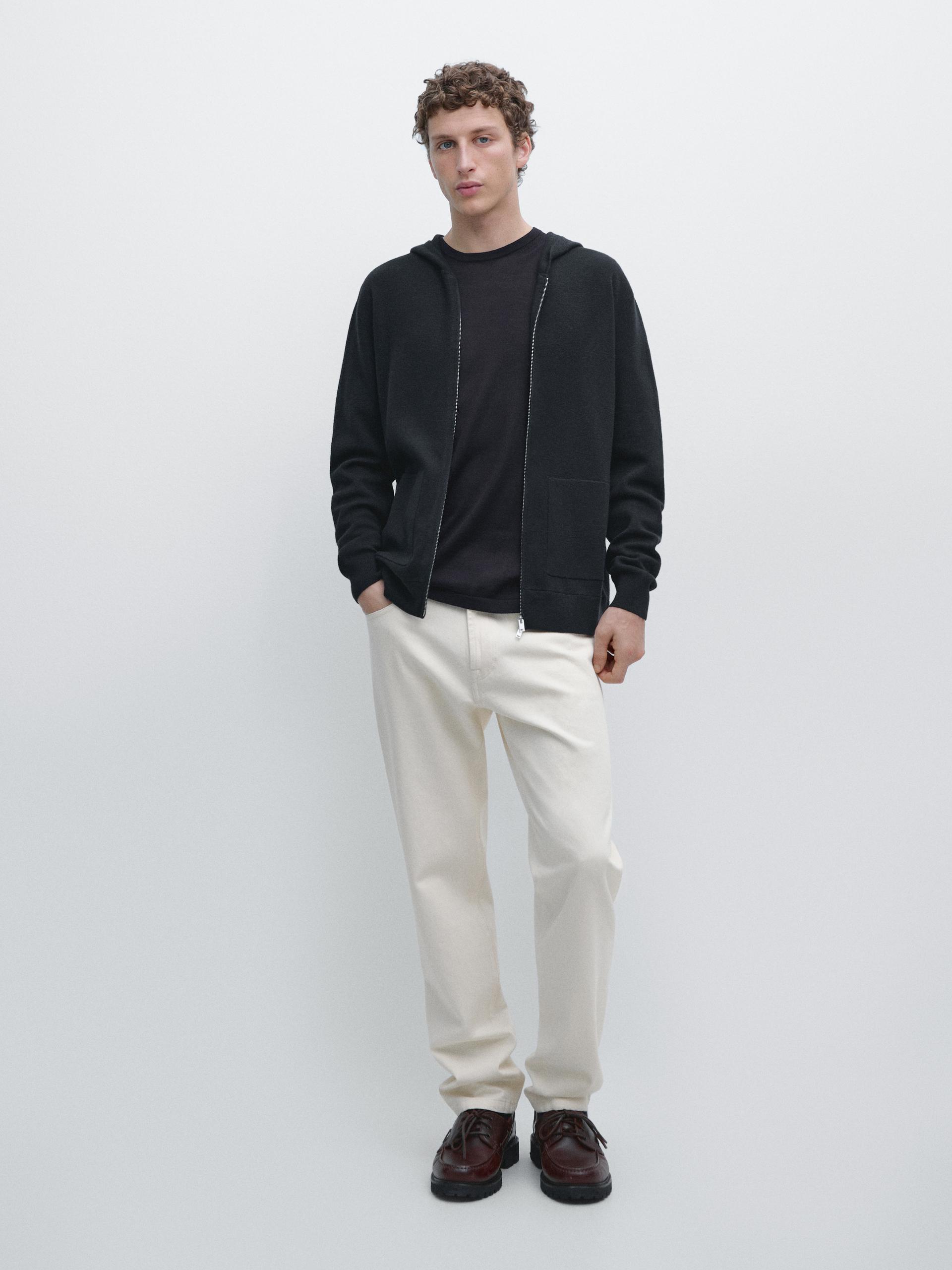 Cardigan In Maglia Con Cerniera E Cappuccio - Blu Marino - L - Massimo Dutti - Maschile