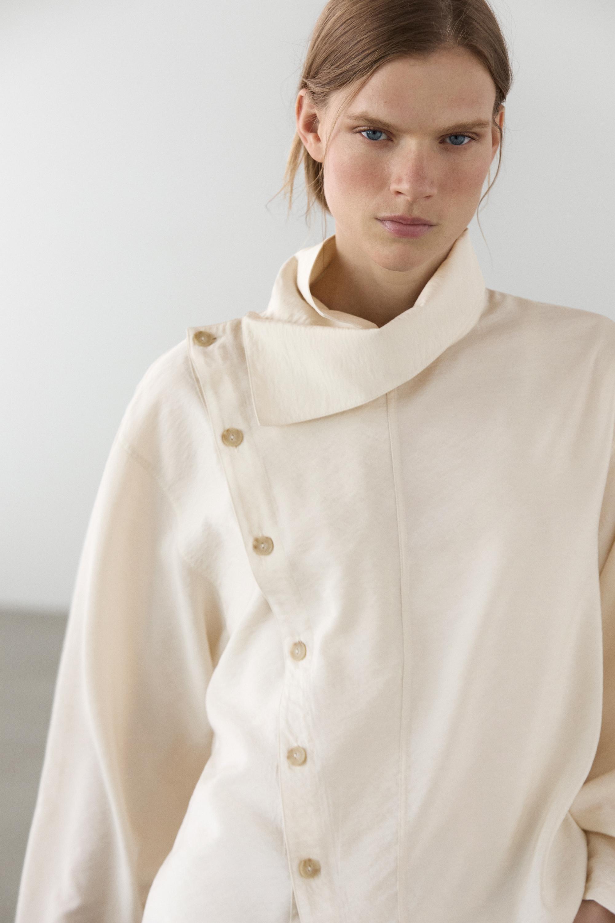 Flowing shirt with asymmetric buttons — BEIGE
