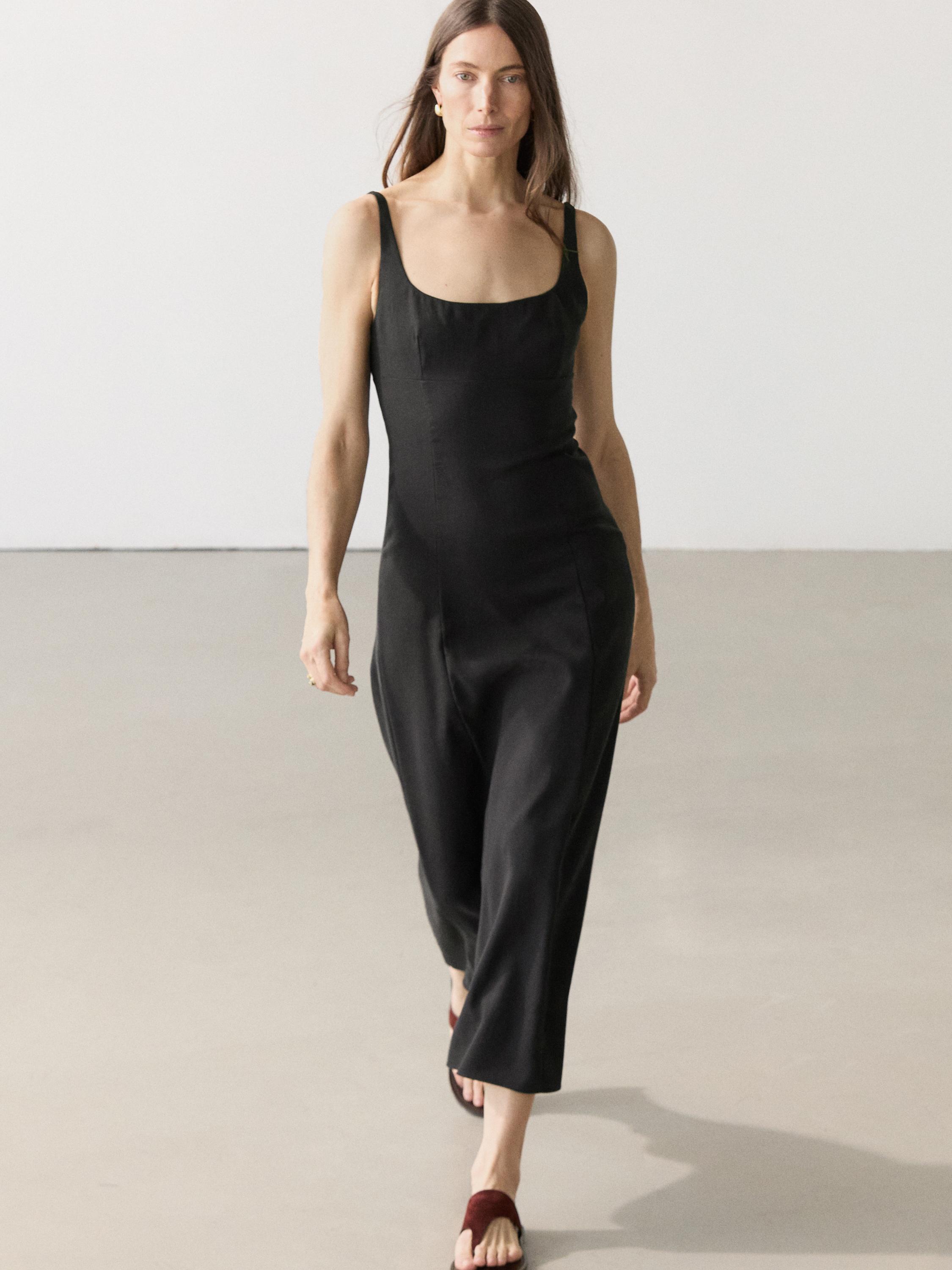 Strappy linen midi dress — BLACK