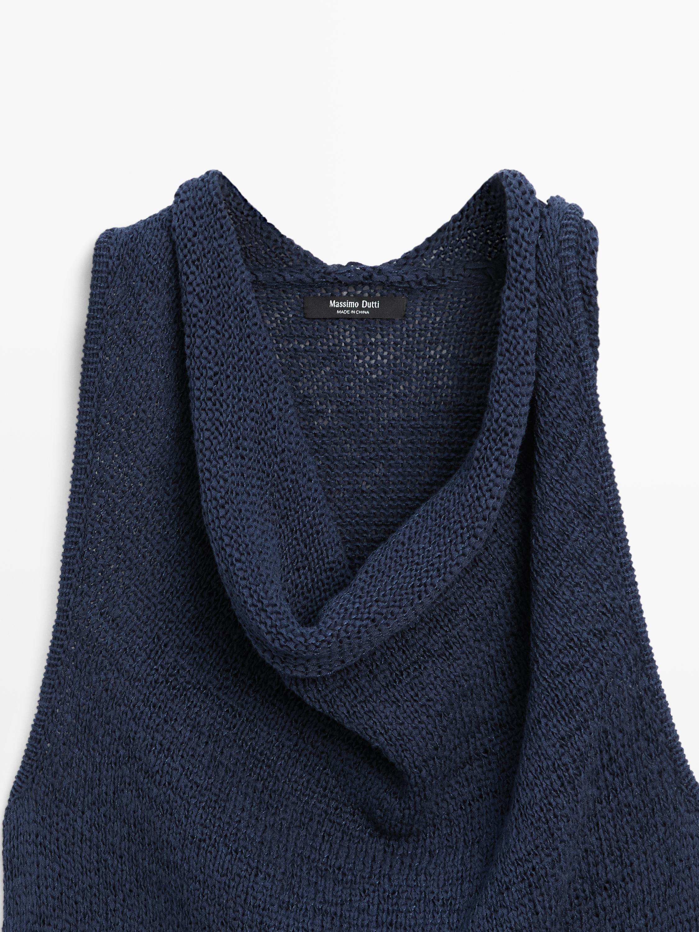 Knit midi dress with draped neckline — Dark Blue