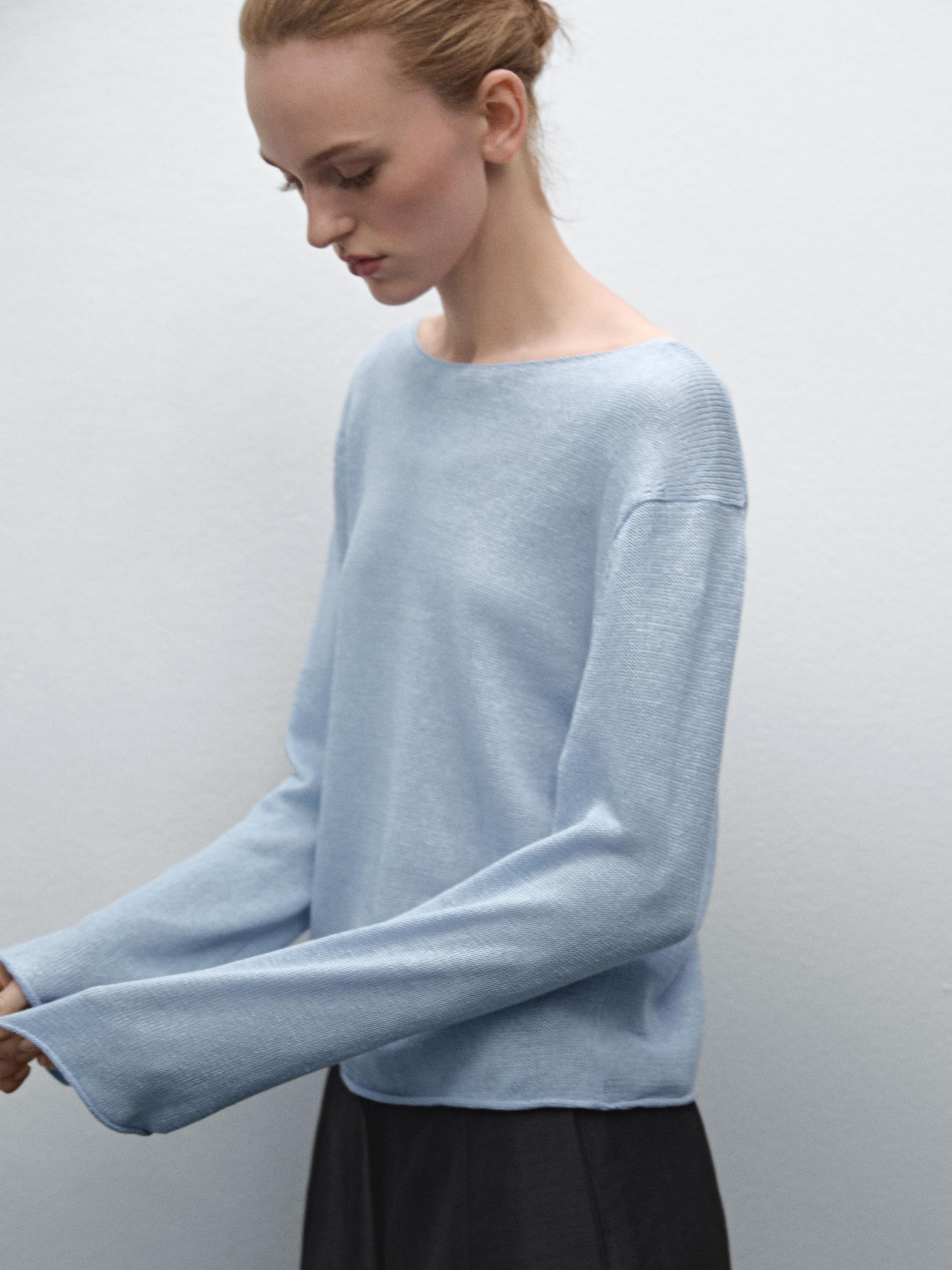 Linen blend cutwork sweater