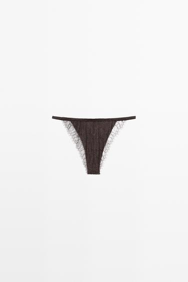 Polka dot briefs with lace detail — BROWN 6