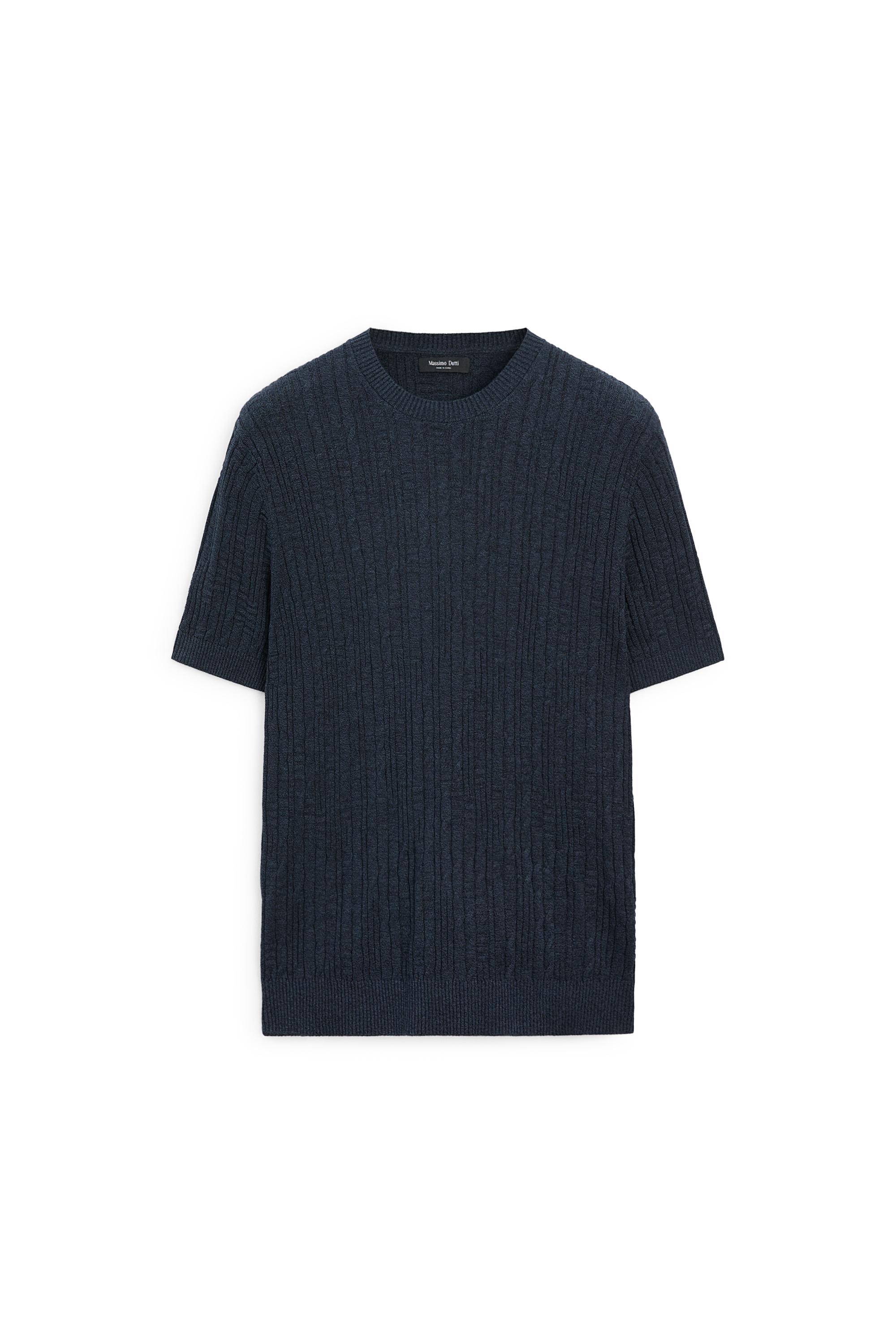 Cotton blend knit sweater — NAVY BLUE