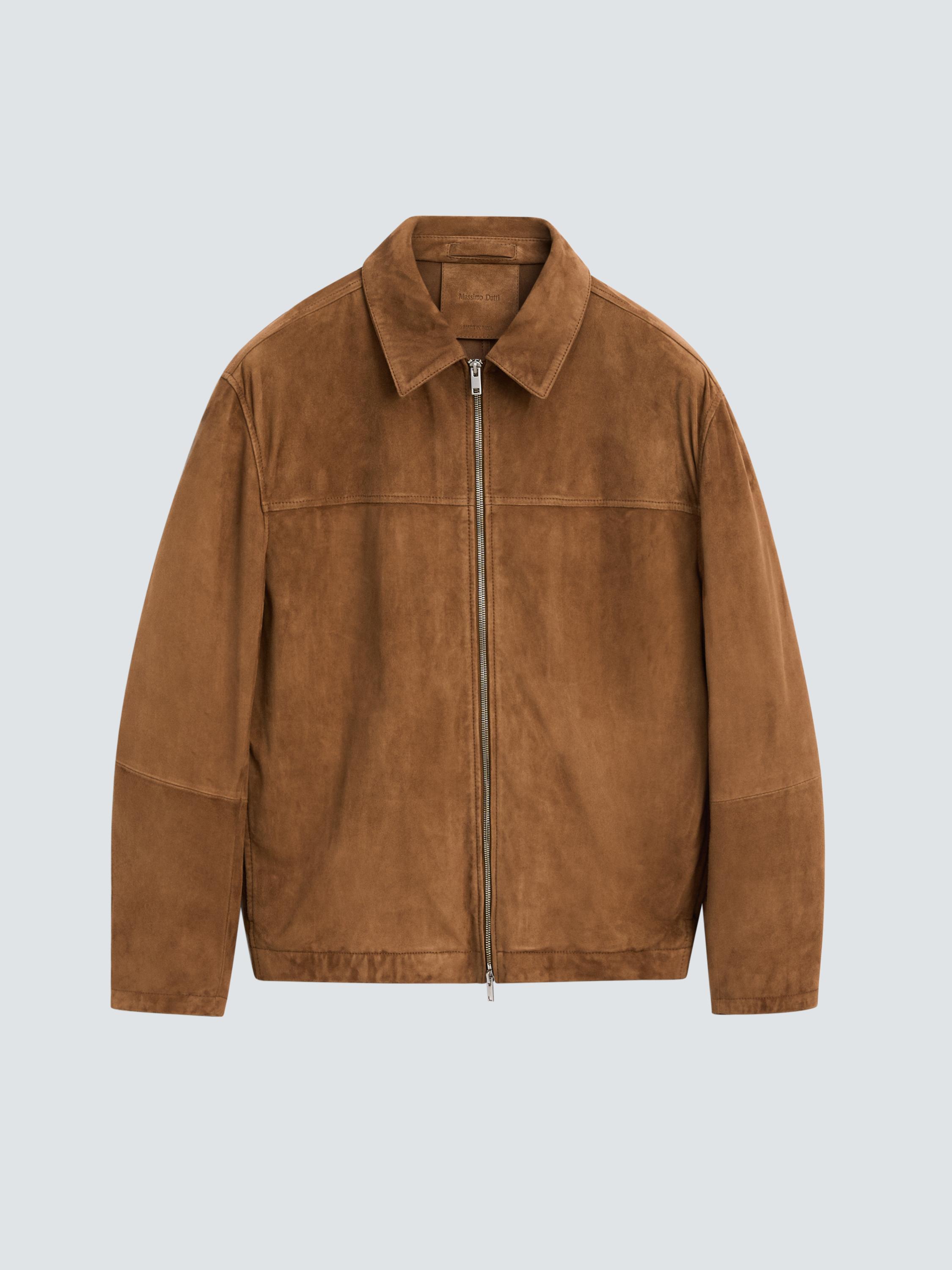 Suede leather zip-up jacket