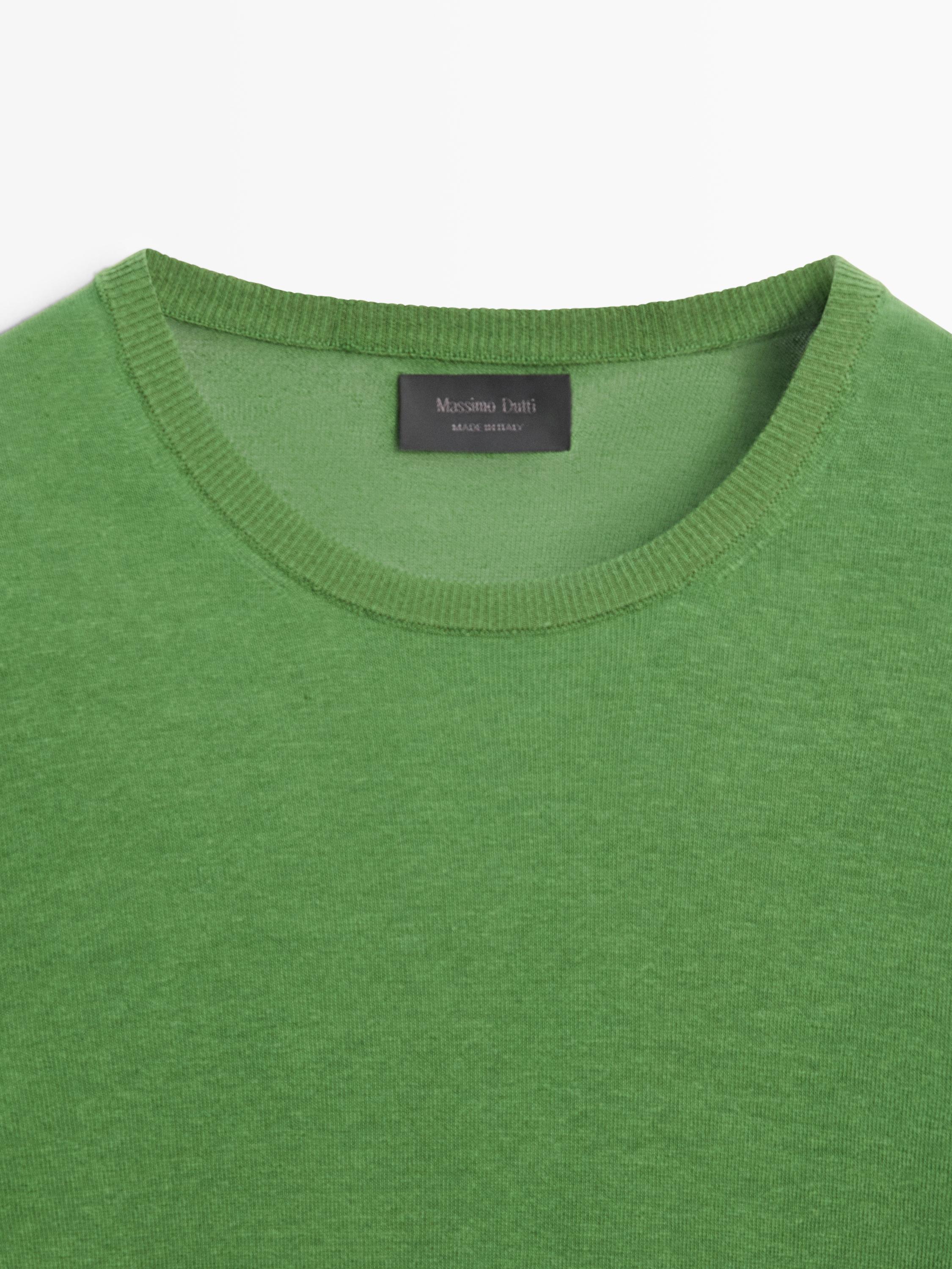 Linen and cashmere knit crew neck sweater — LIME GREEN