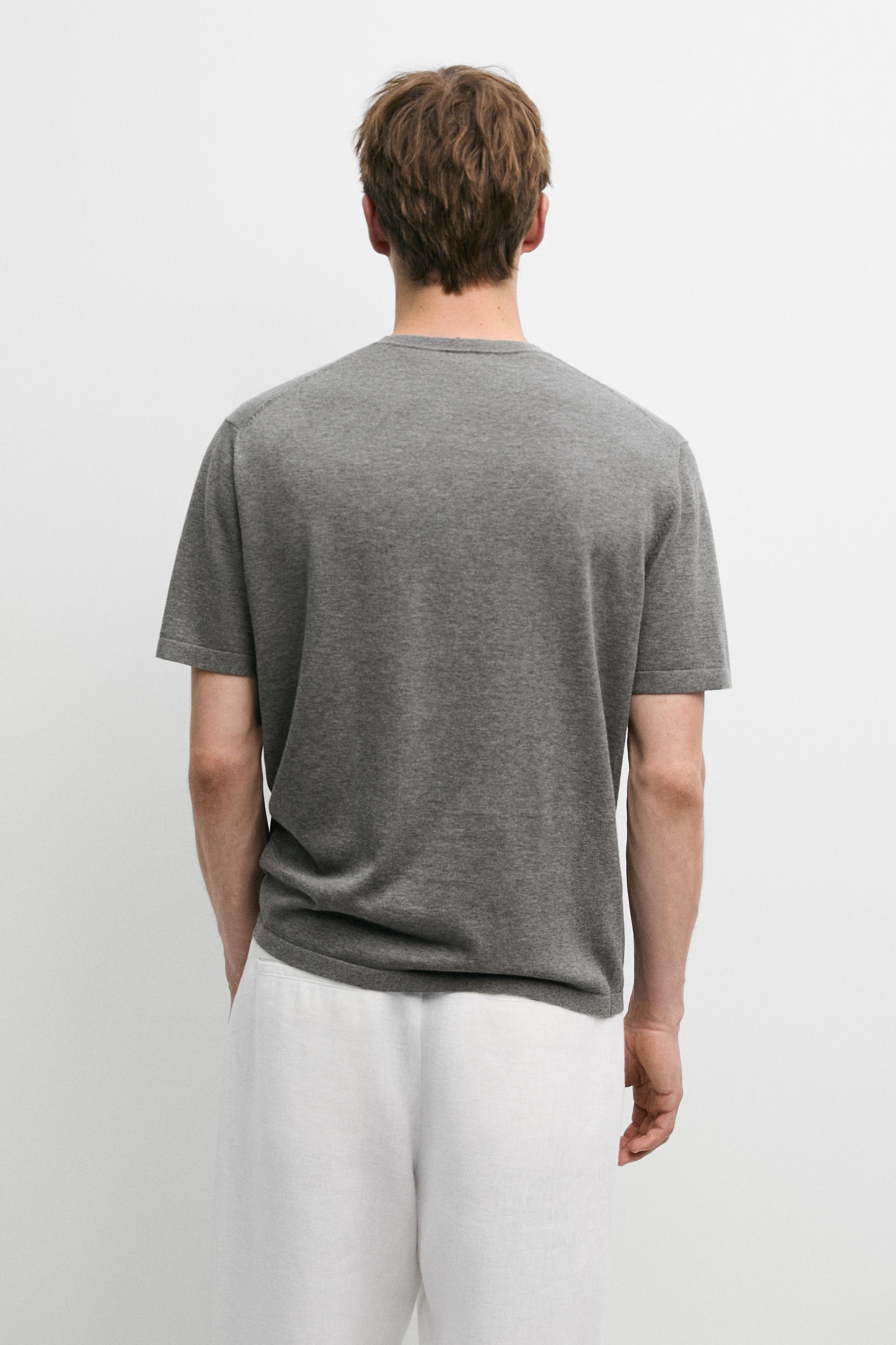 100% cotton short sleeve knit sweater — MEDIUM GREY