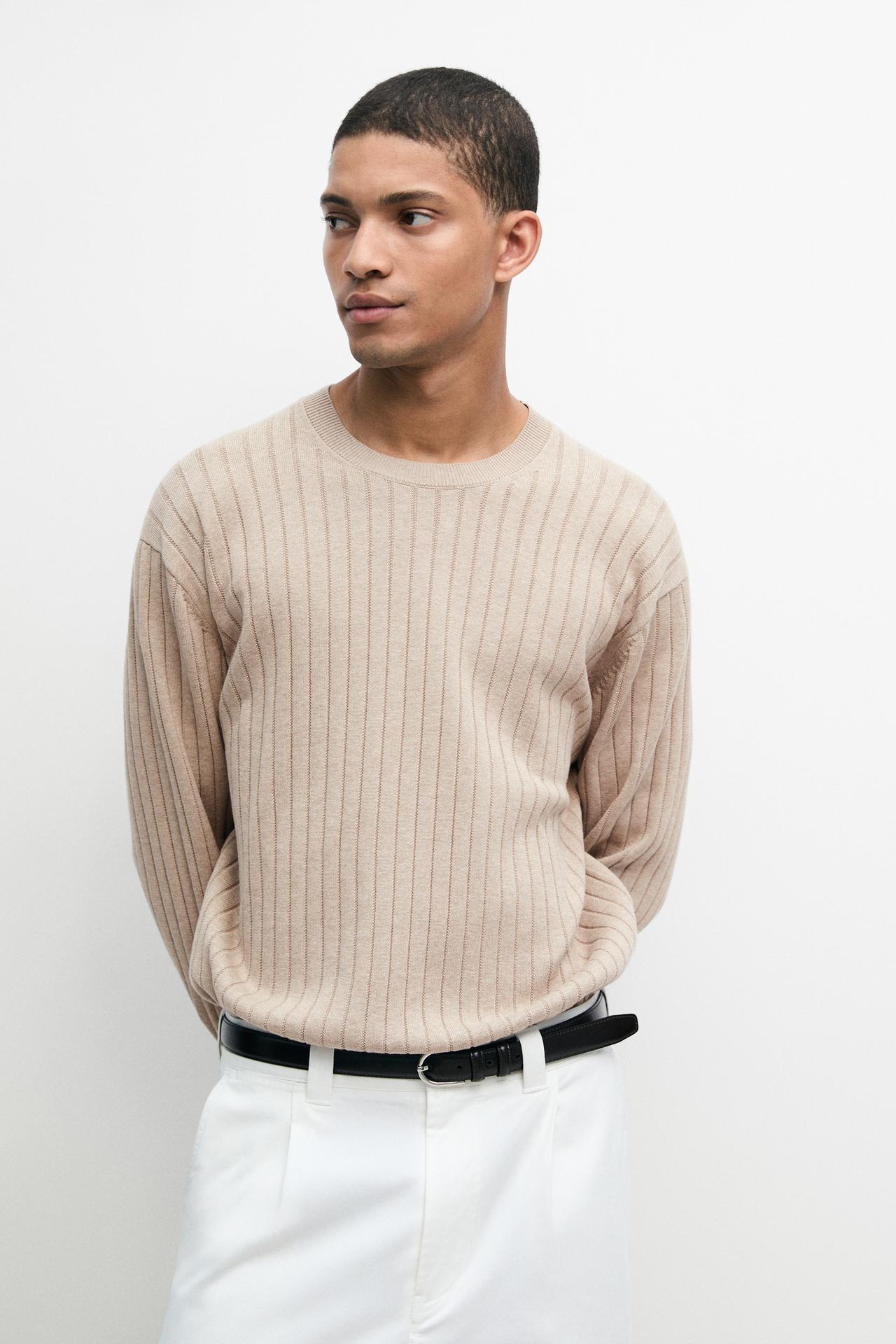 100% cotton ribbed knit sweater — GREENISH