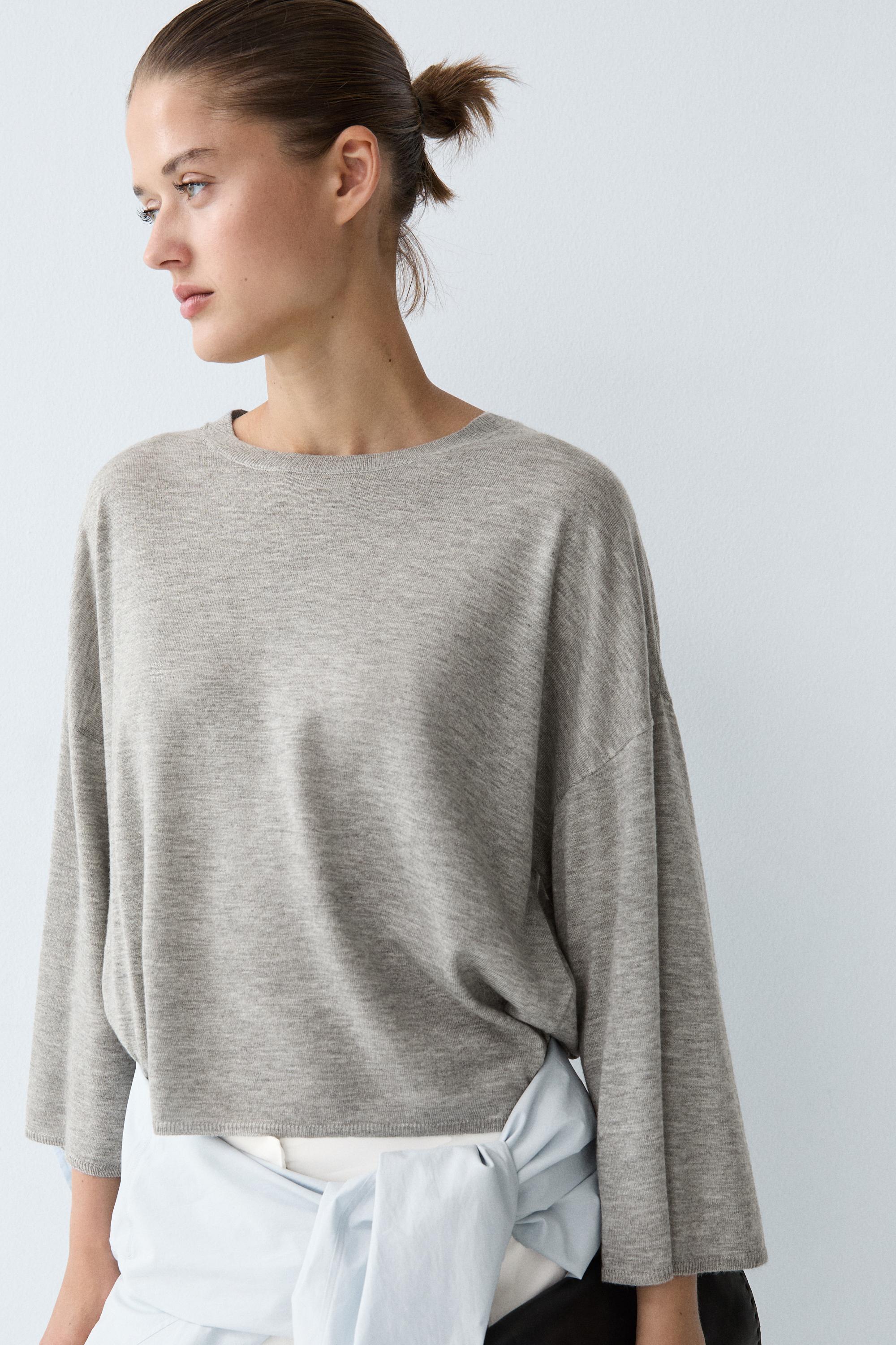 Round neck knit sweater — GREY MARL
