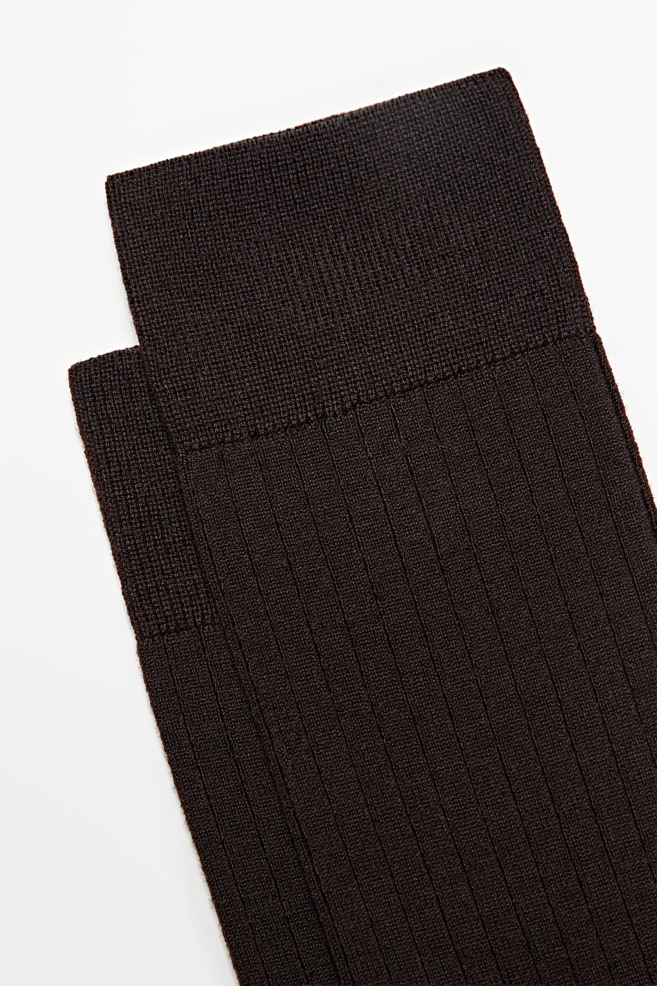 Ribbed wool blend dress socks — Chocolate