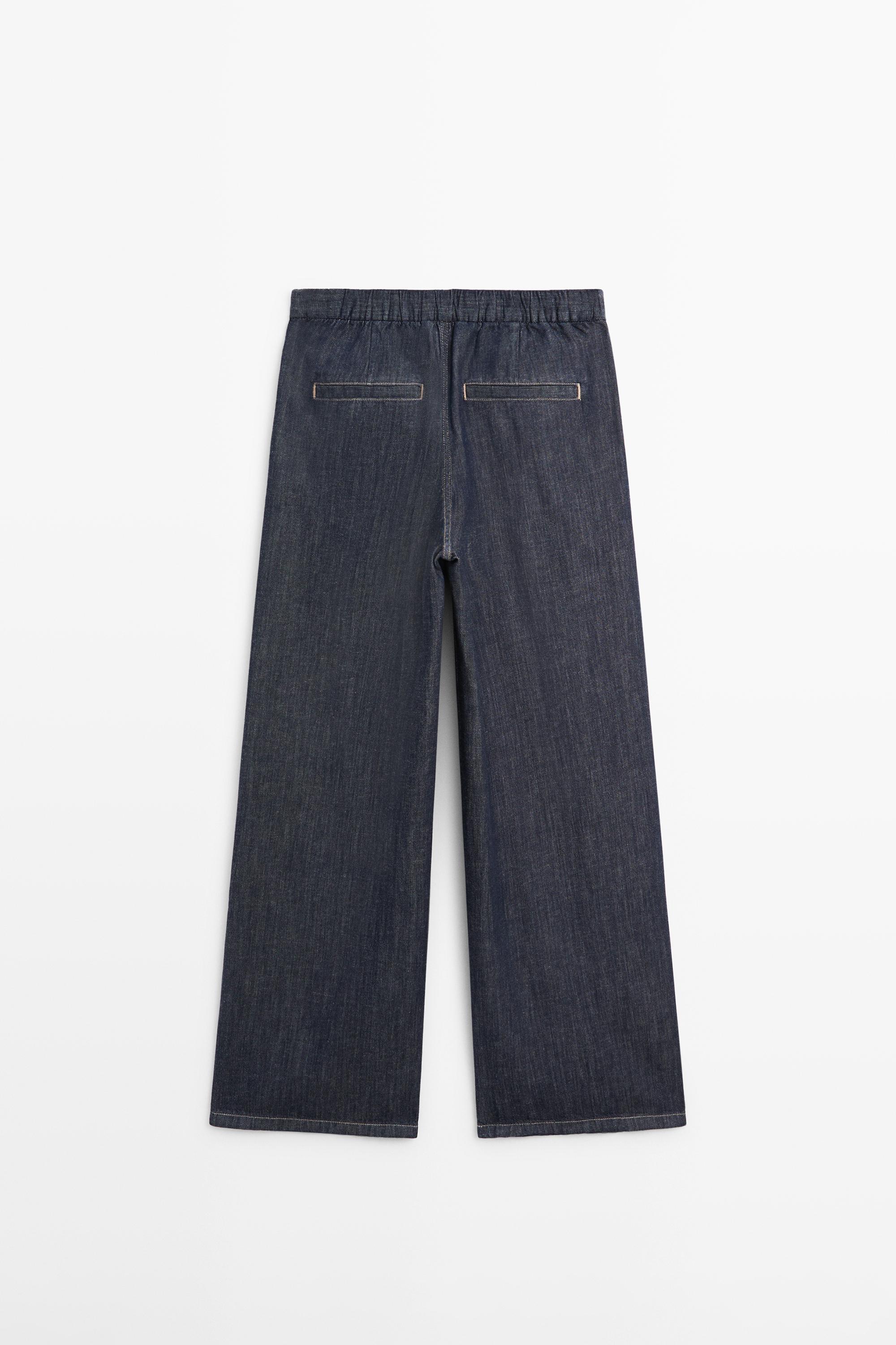 Cotton blend pleated semi-jogger pants — DARK BLUE