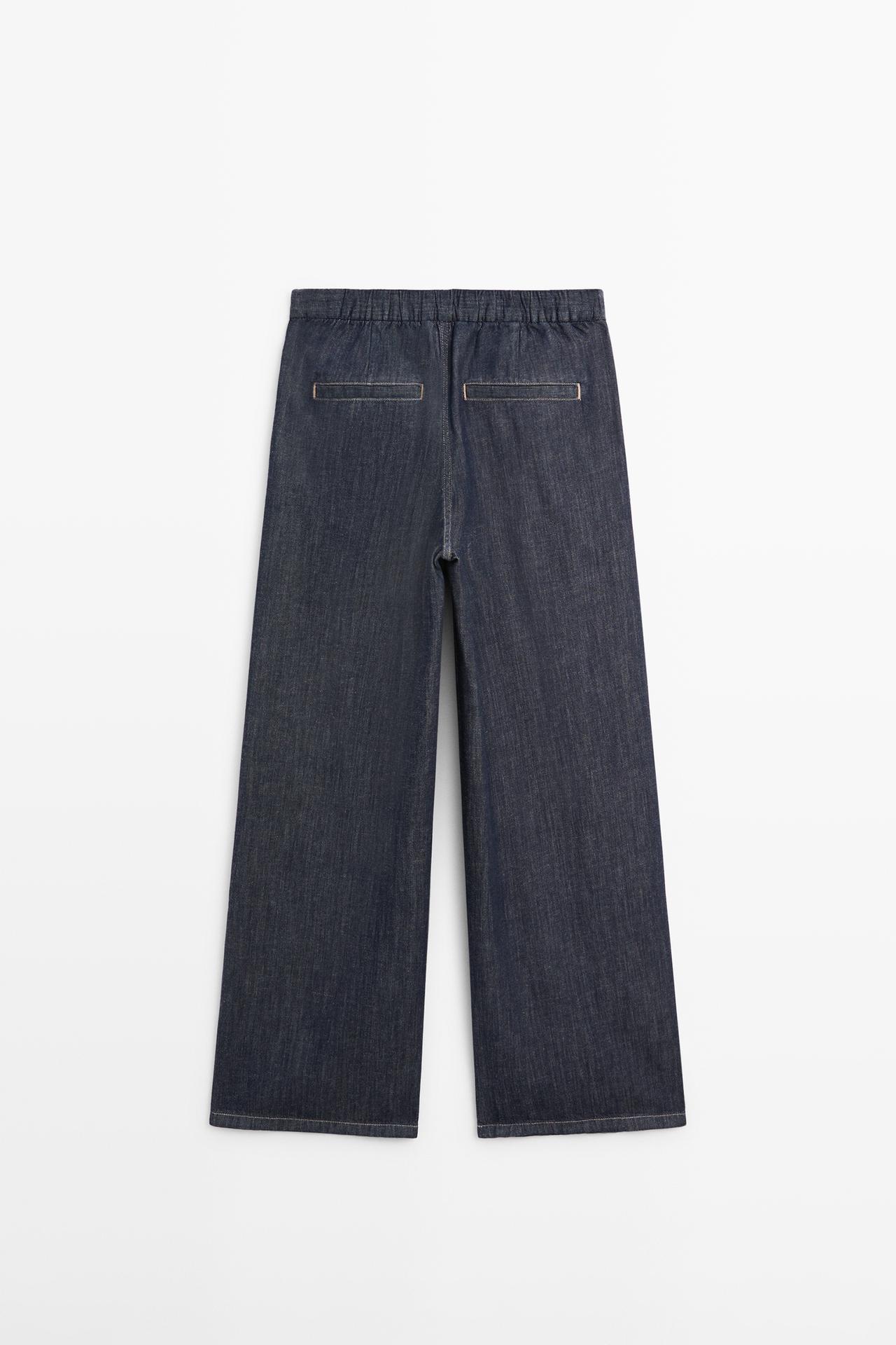 Cotton blend pleated semi-jogger pants — DARK BLUE