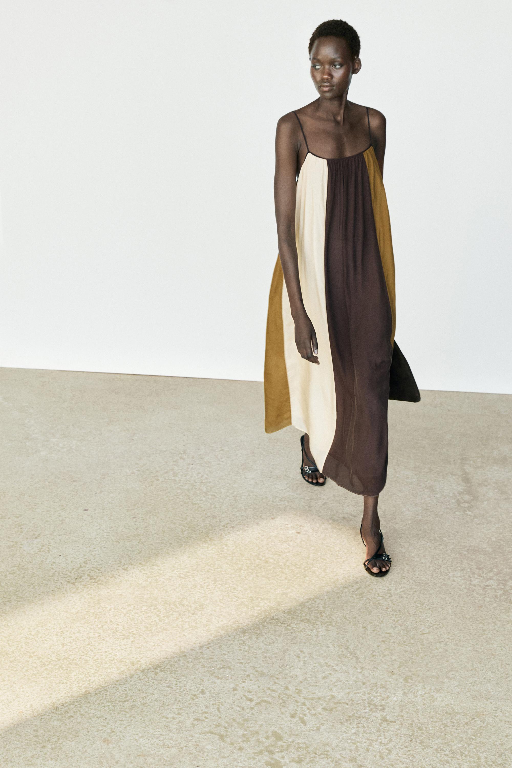Flowing strappy midi dress — BROWN