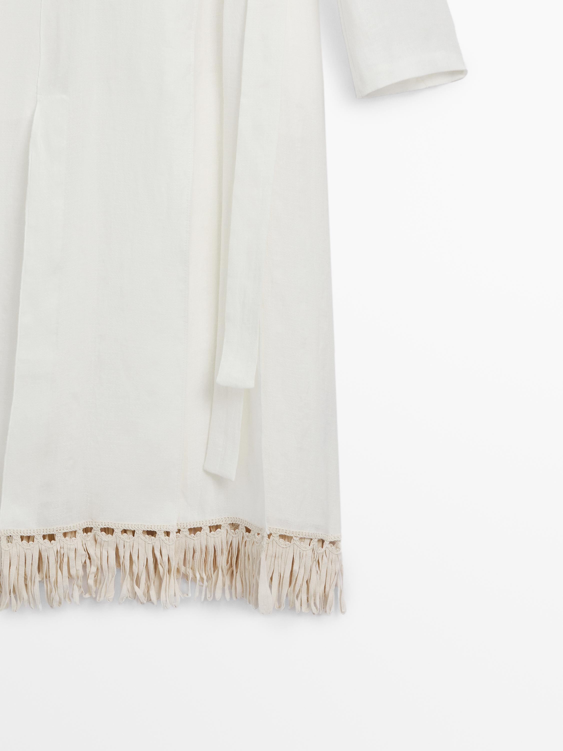 Kimono long en lin à franges