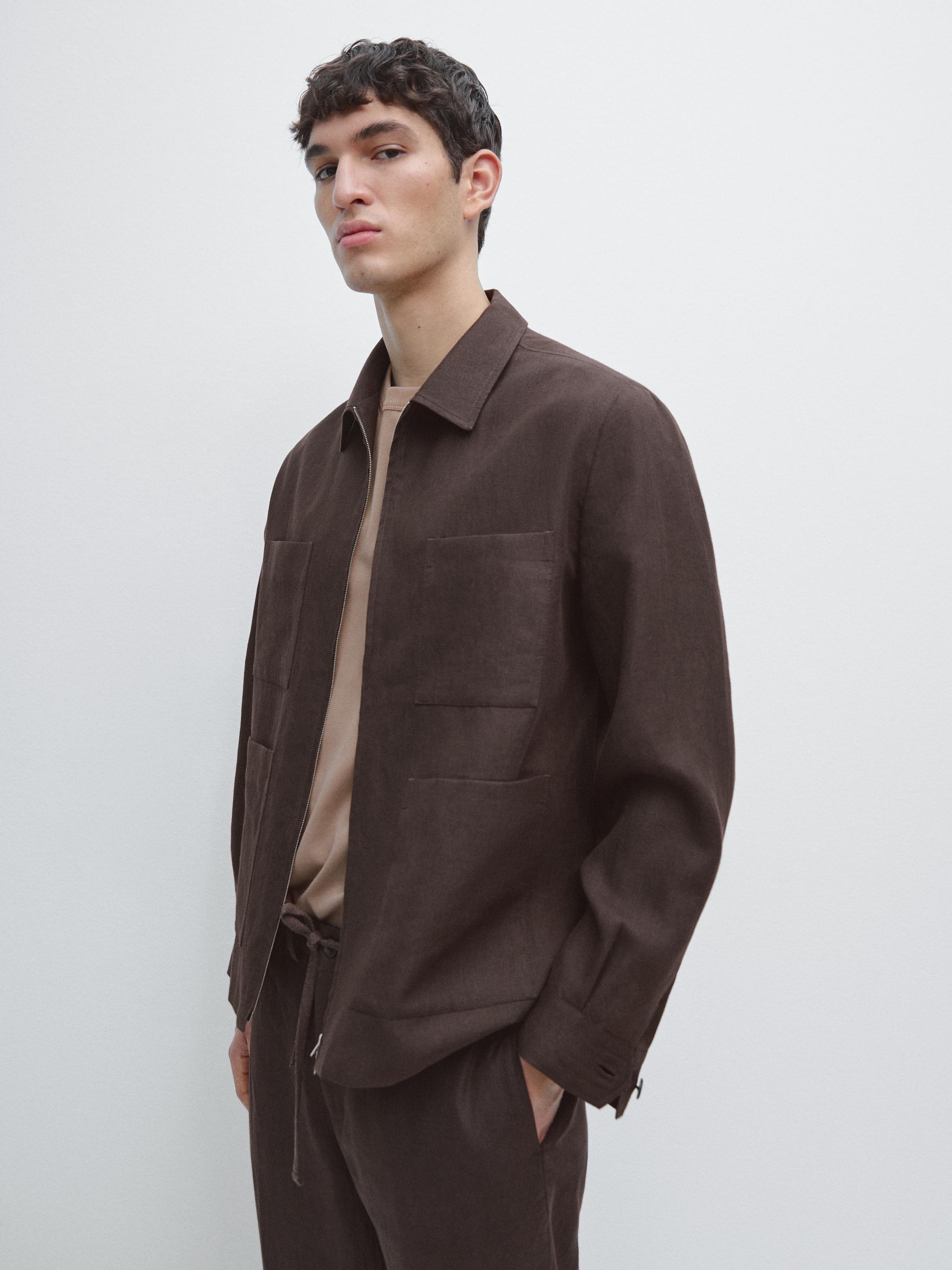 Total look linen overshirt — Chocolate