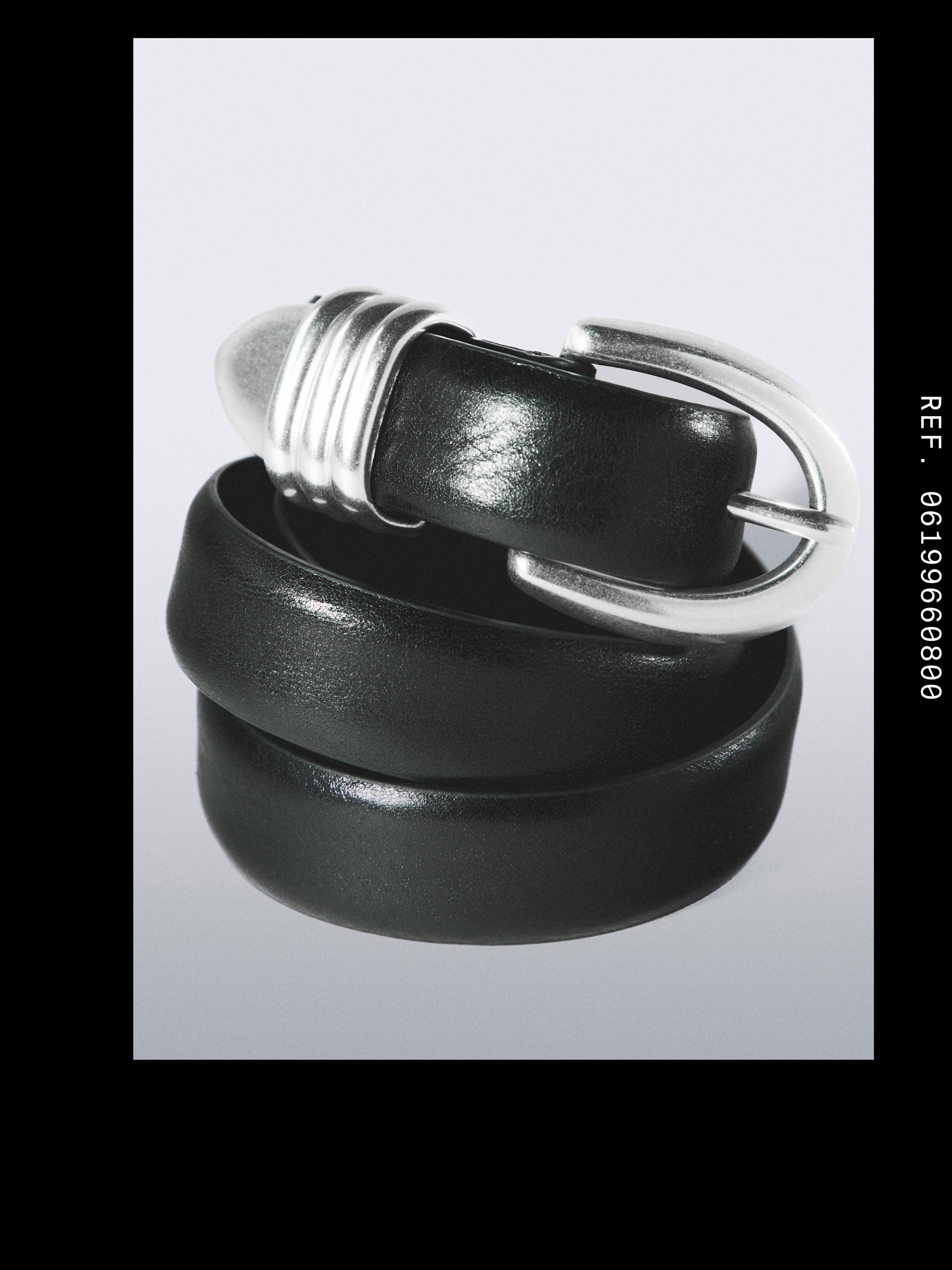Nappa leather belt with metal detail — BLACK
