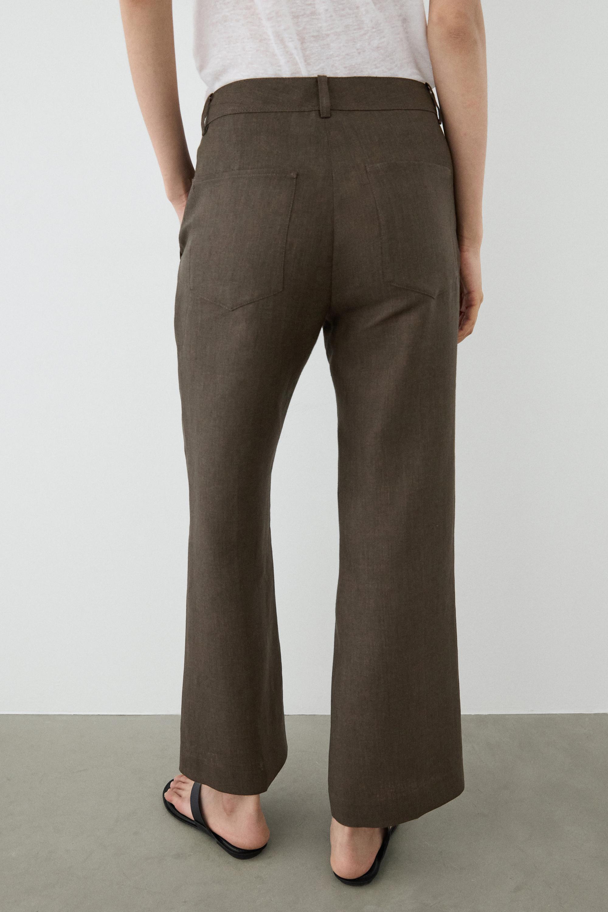 Kick flare cropped linen trousers — GREEN MARL