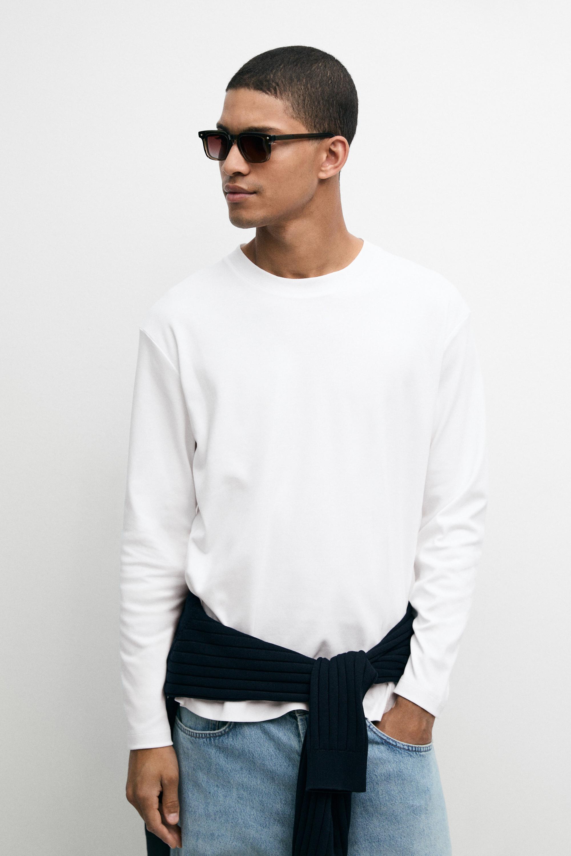 100% cotton long sleeve T-shirt — WHITE