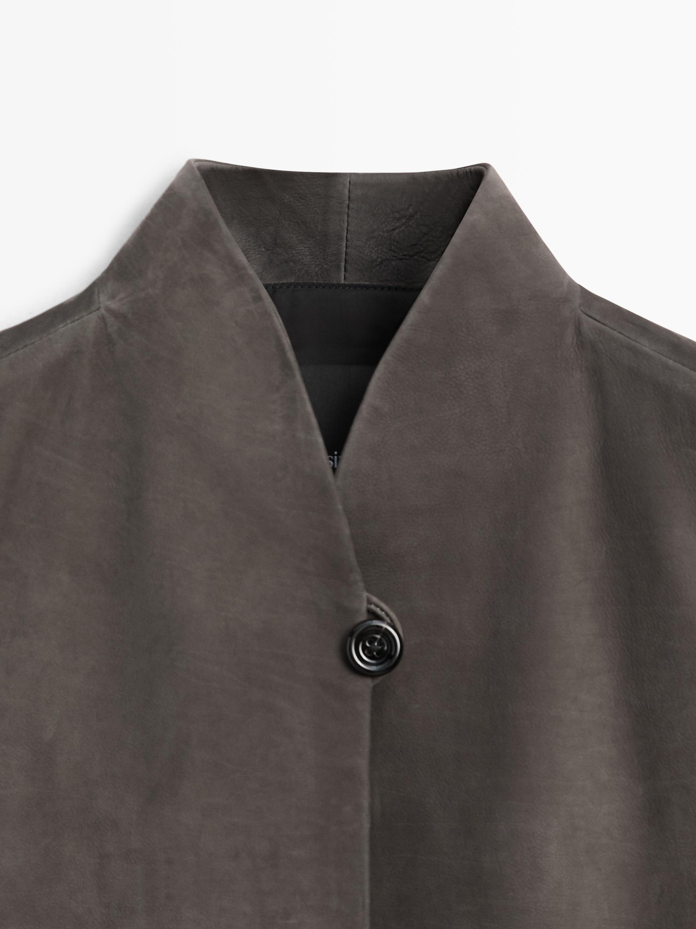 Leather waistcoat with velvety finish — MOLE BROWN (alternate view)