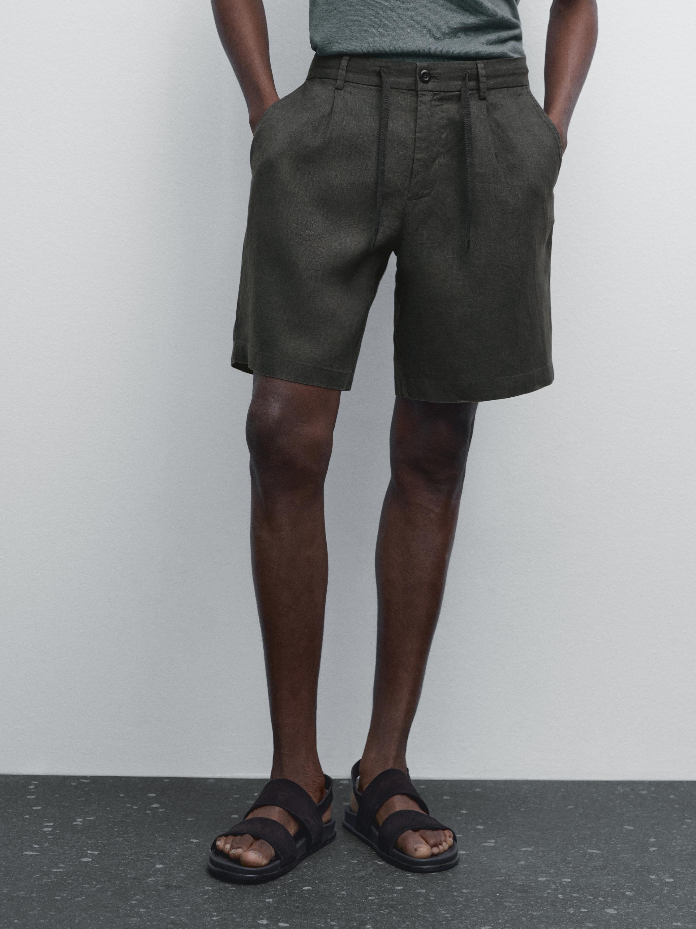 100% linen semi-jogger Bermuda shorts