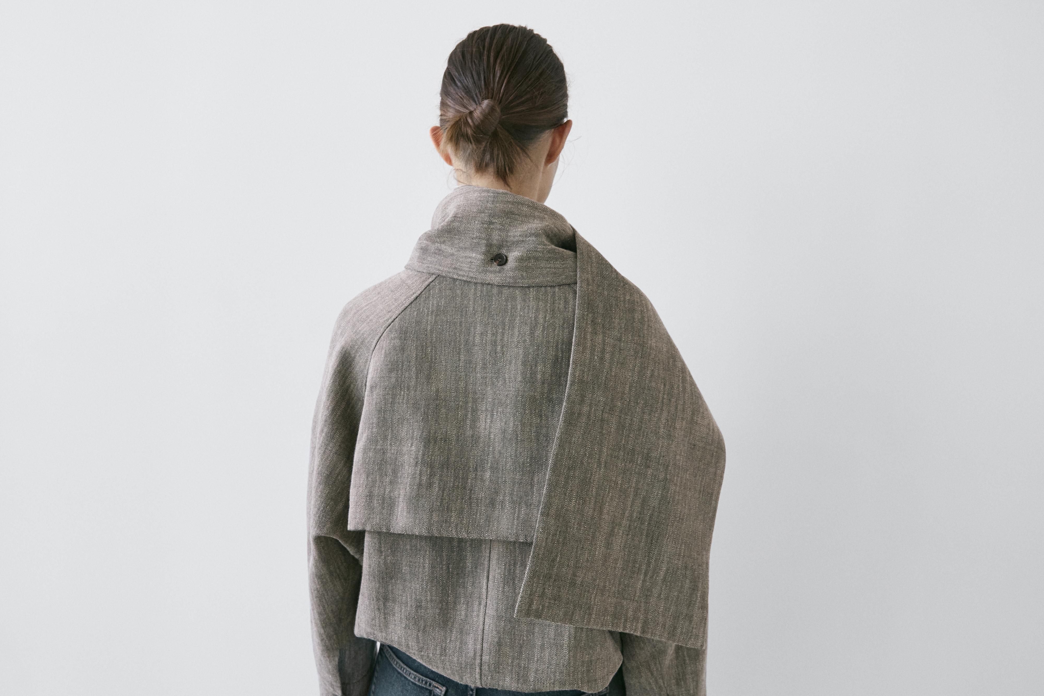 Flecked bomber jacket with scarf — GREY