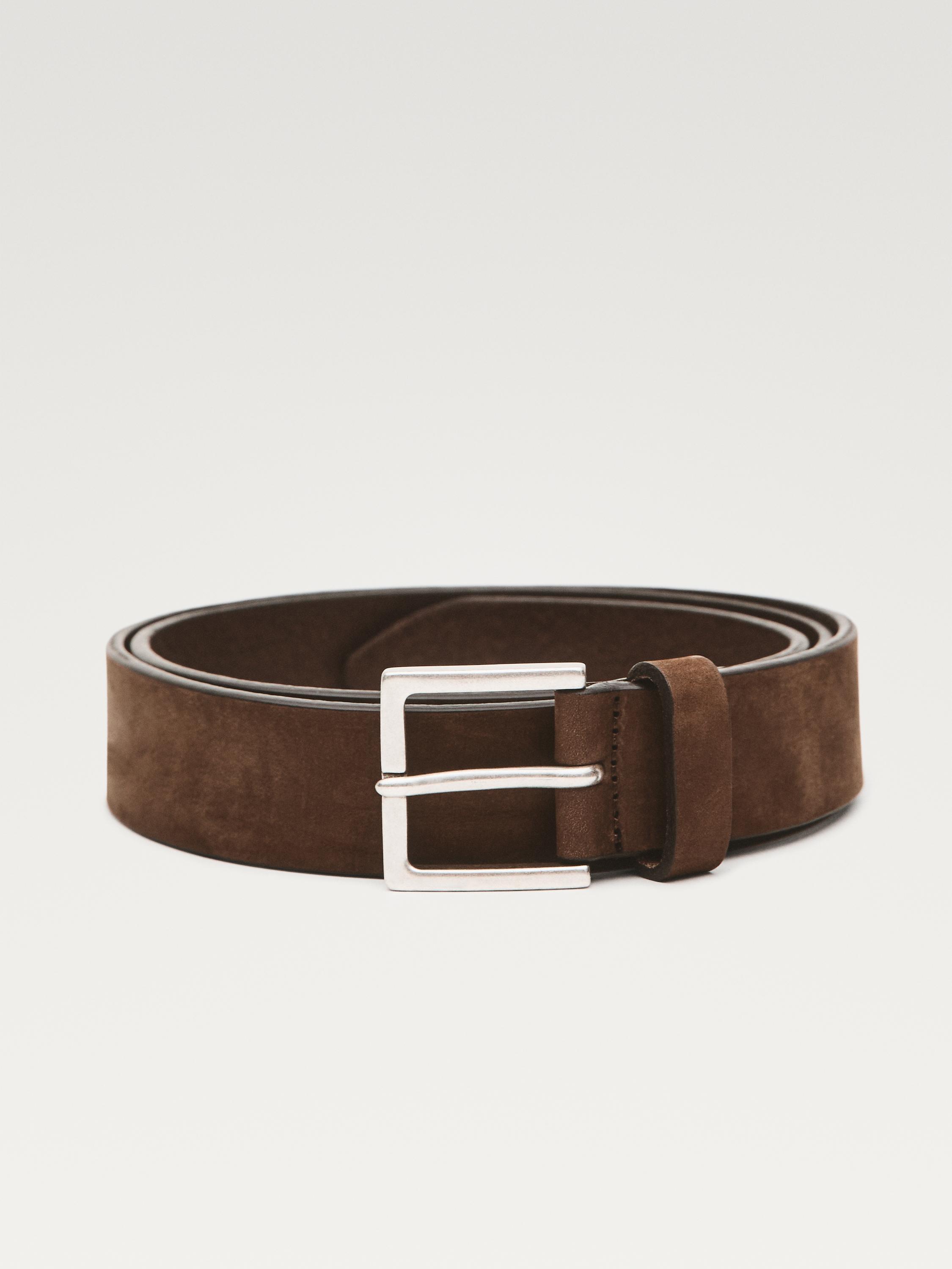 Leather belt with square buckle — BROWN