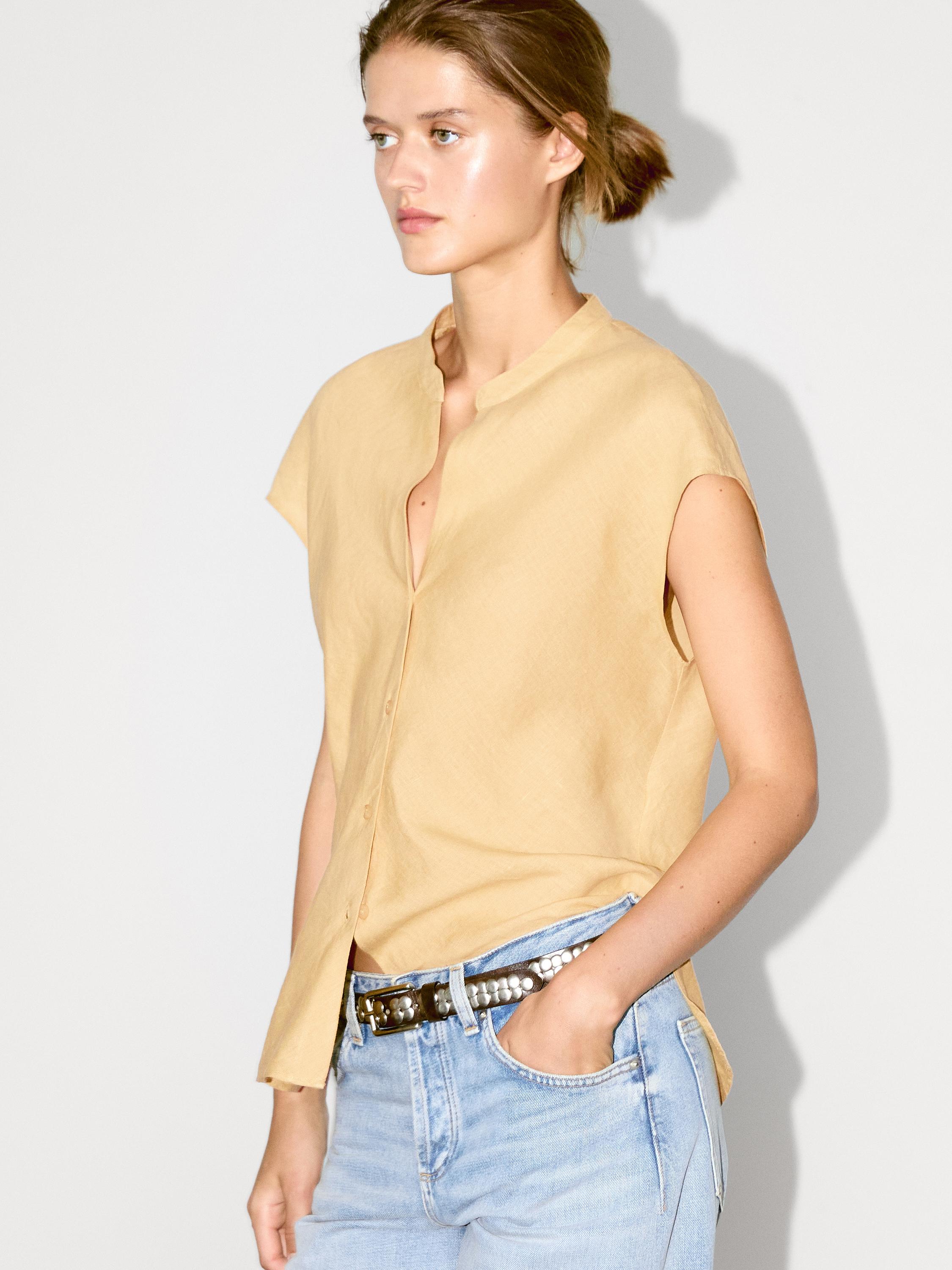 100% linen flowing blouse with open neck