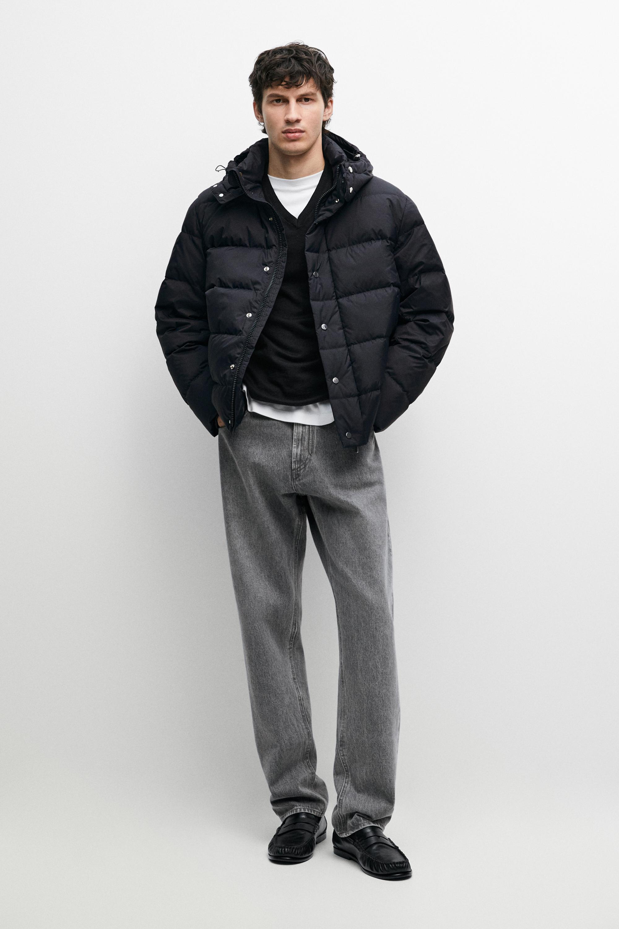 후드 디테일 다운 패딩 재킷 · 다크 블루, 비젼 | Massimo Dutti