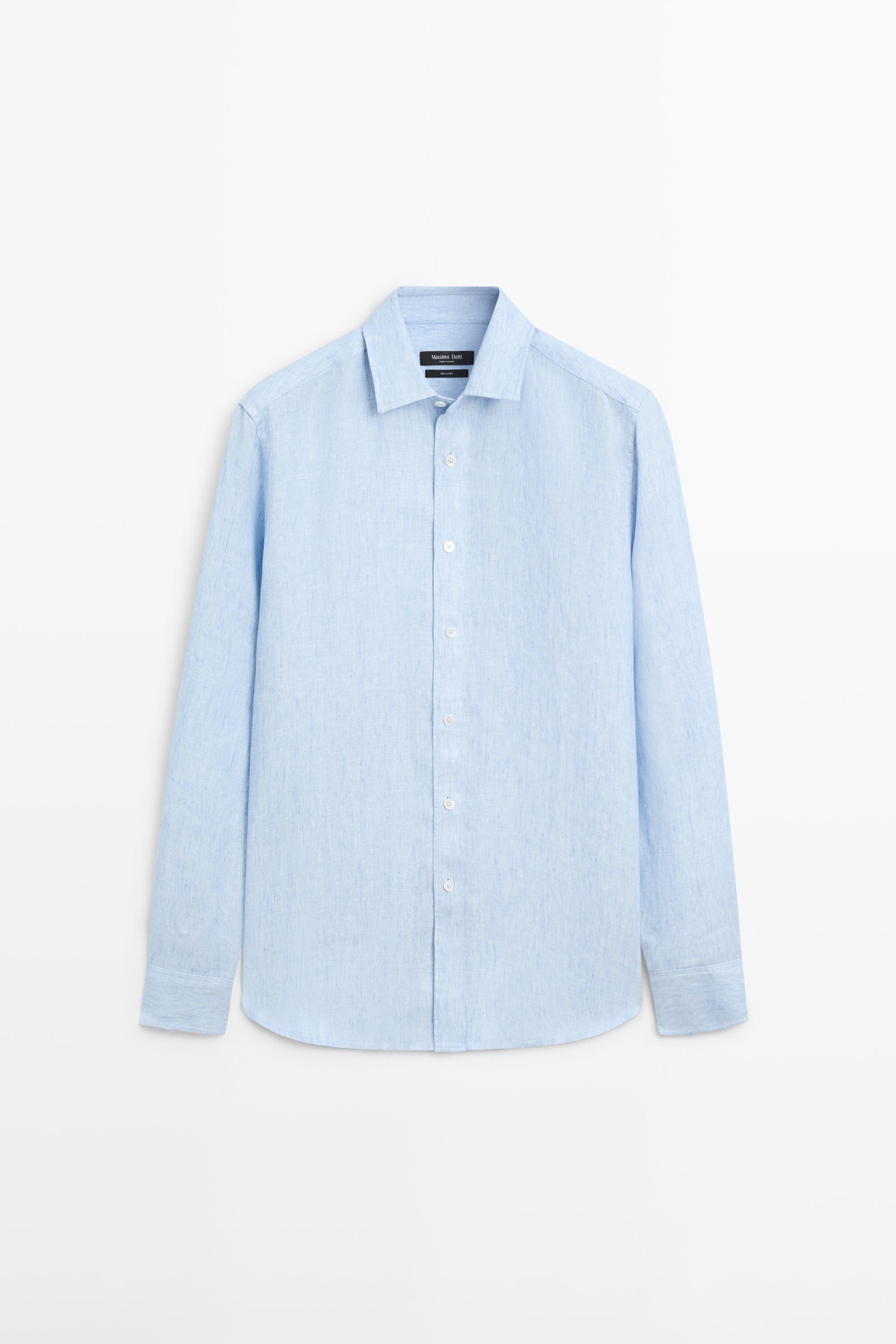 100% linen regular fit shirt — Light Blue