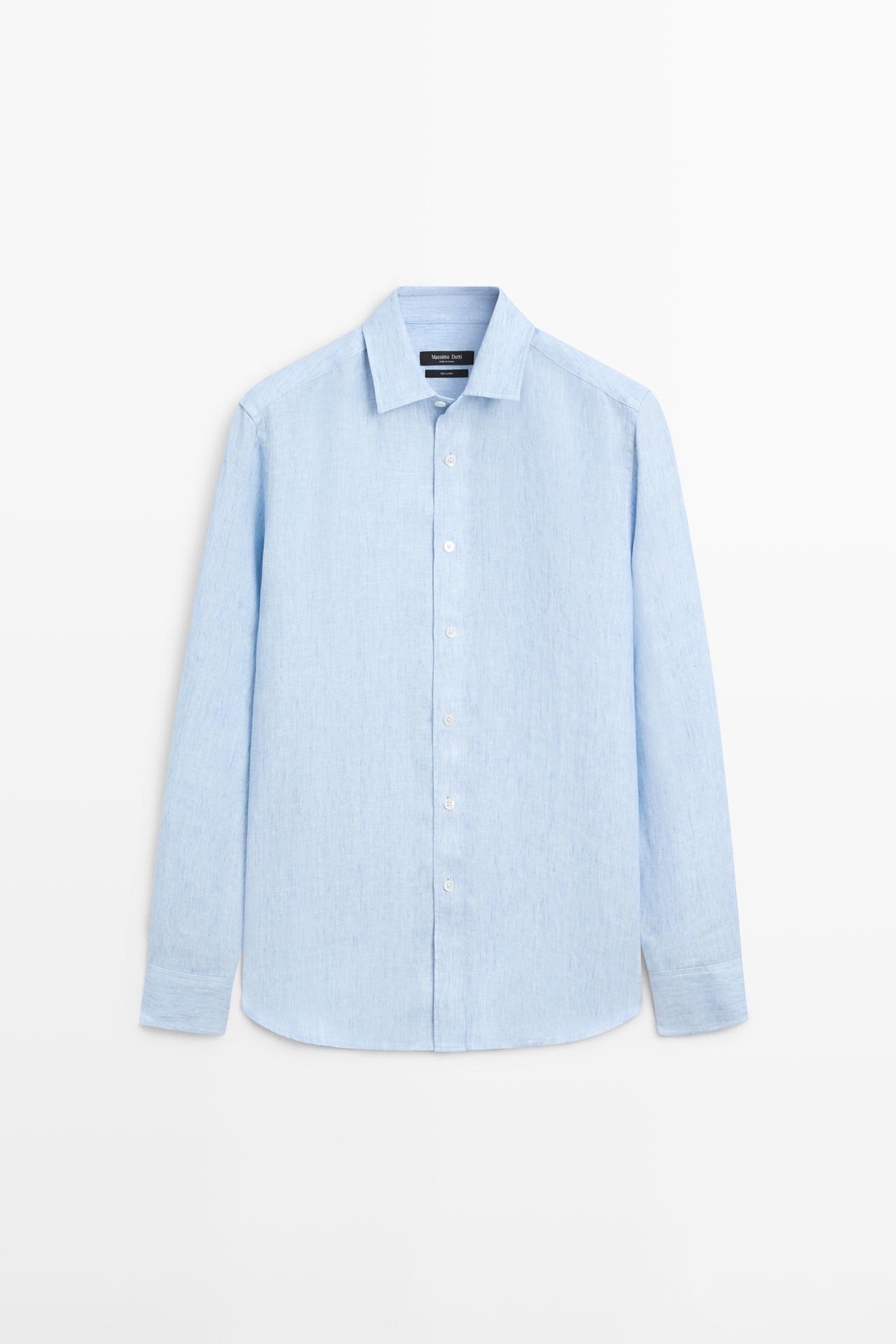 Massimo Dutti - Herre - Regular Fit Skjorte I 100 % Hør - Lys Blå - Xl