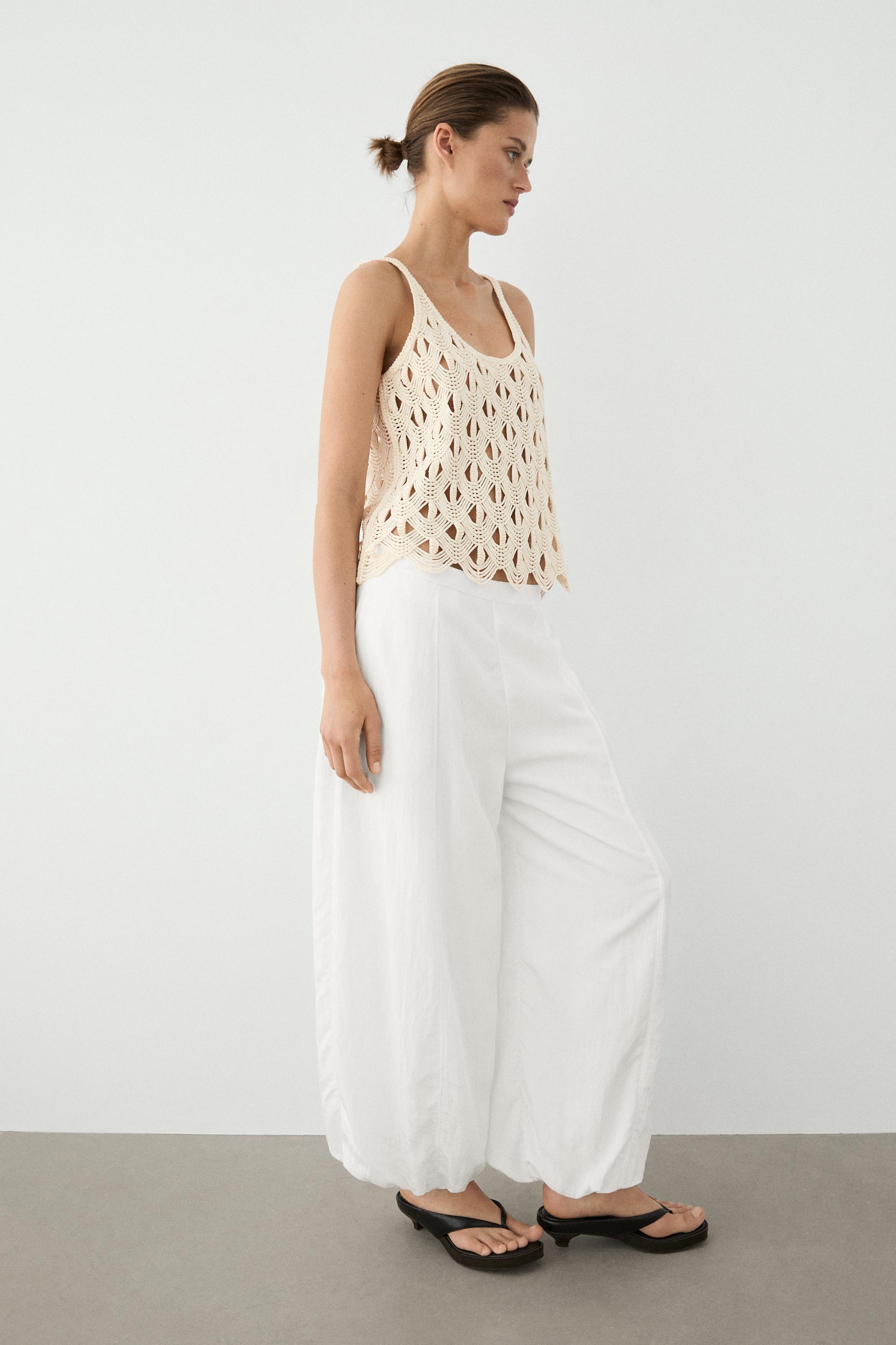 Strappy top with crochet detail — CREAM
