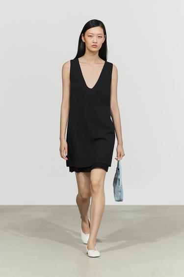 Double-fabric mini dress — BLACK 1