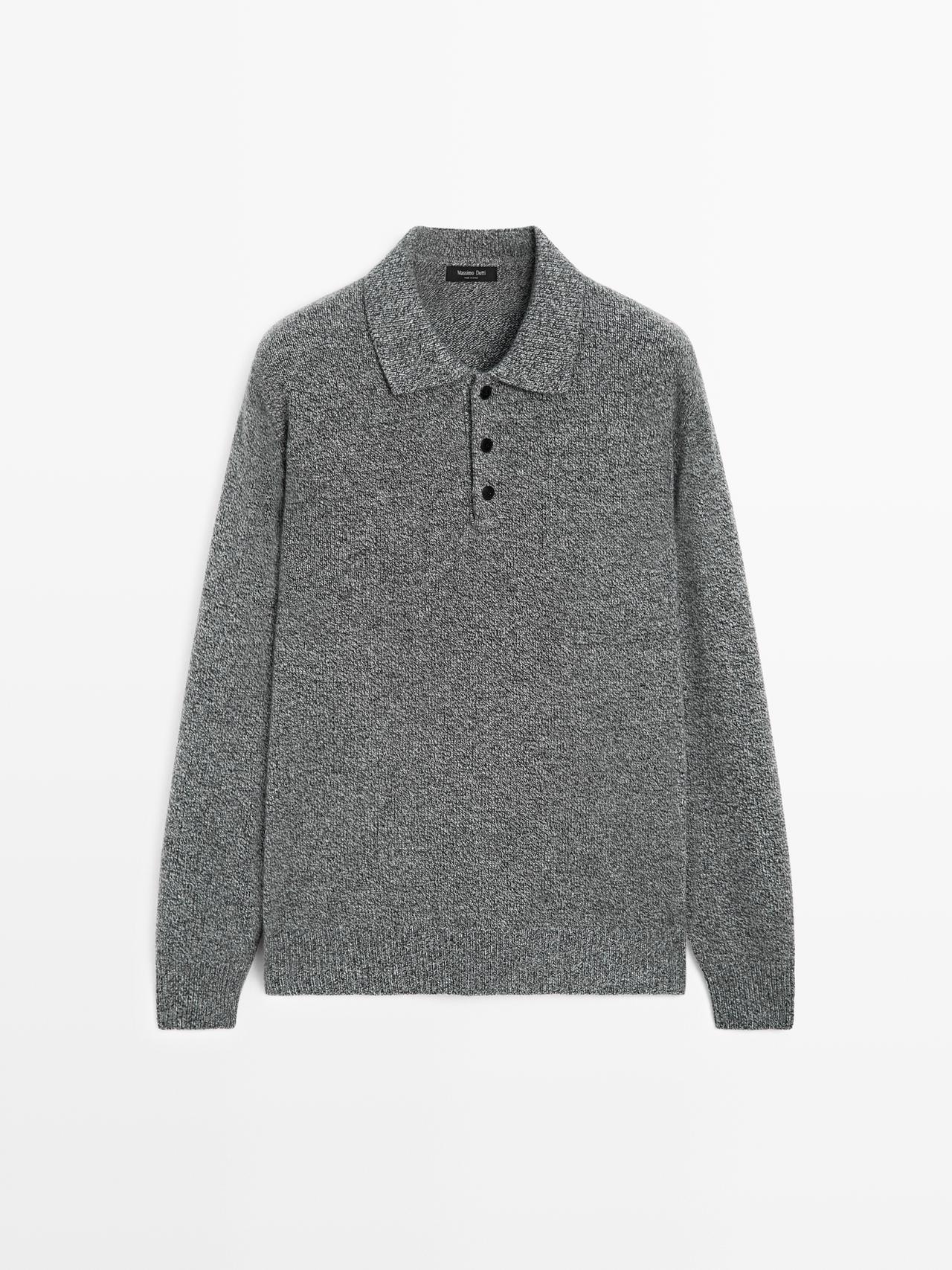 Massimo Dutti - Herre - Polosweater I Nistret Strikket Uldblanding - Koksgrå - L