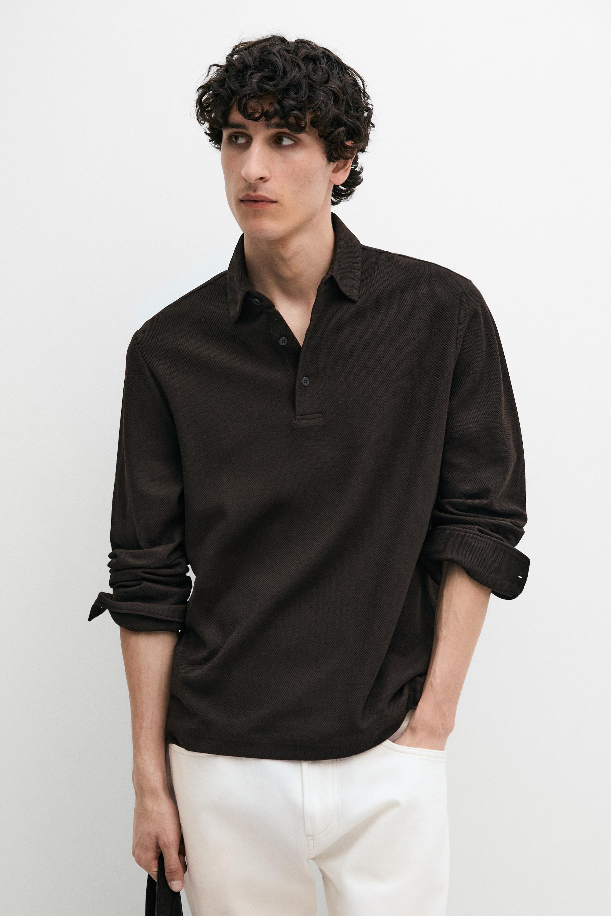 Tricou polo cu structură piqué și mânecă lungă