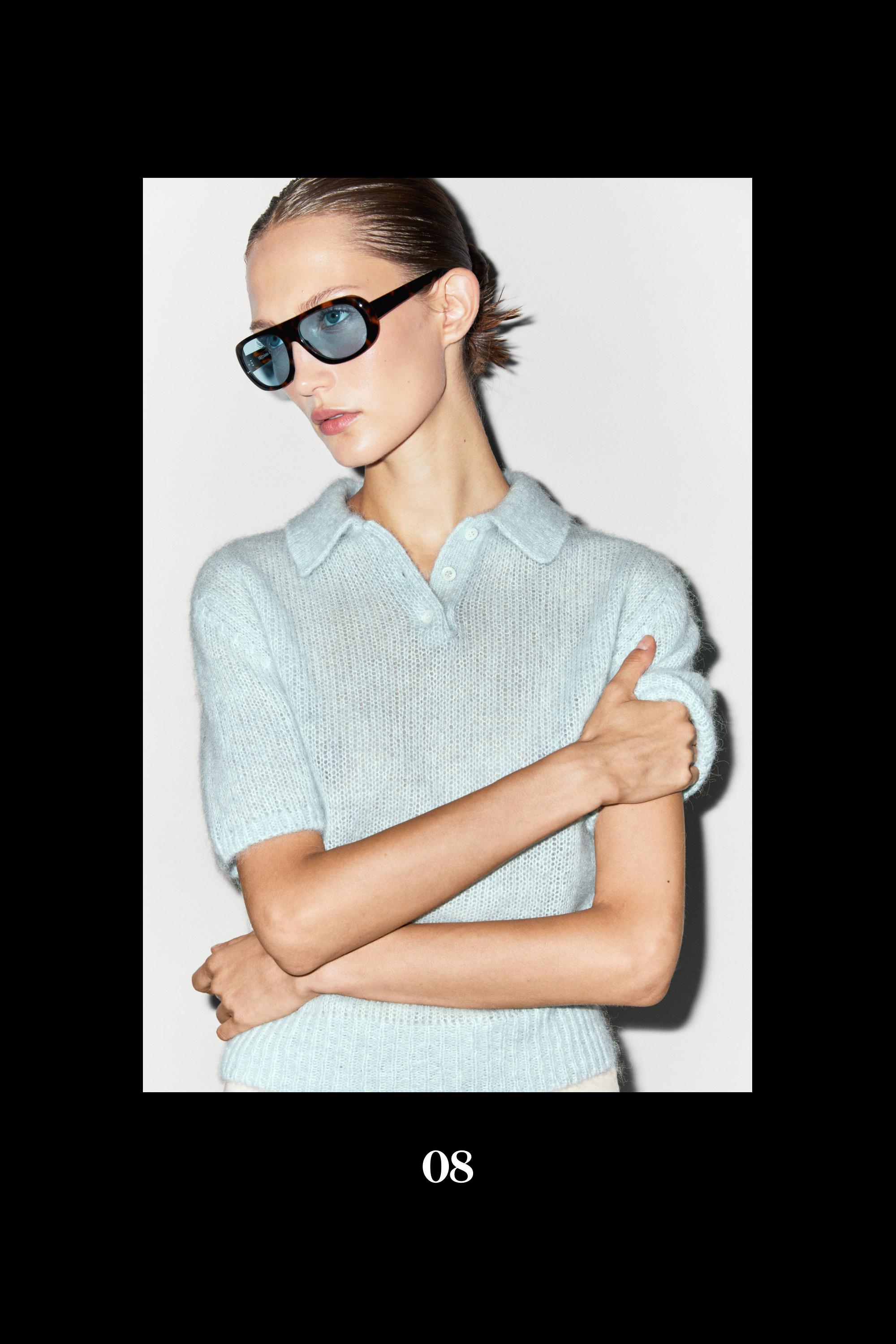Alpaca blend knit polo sweater — Light blue