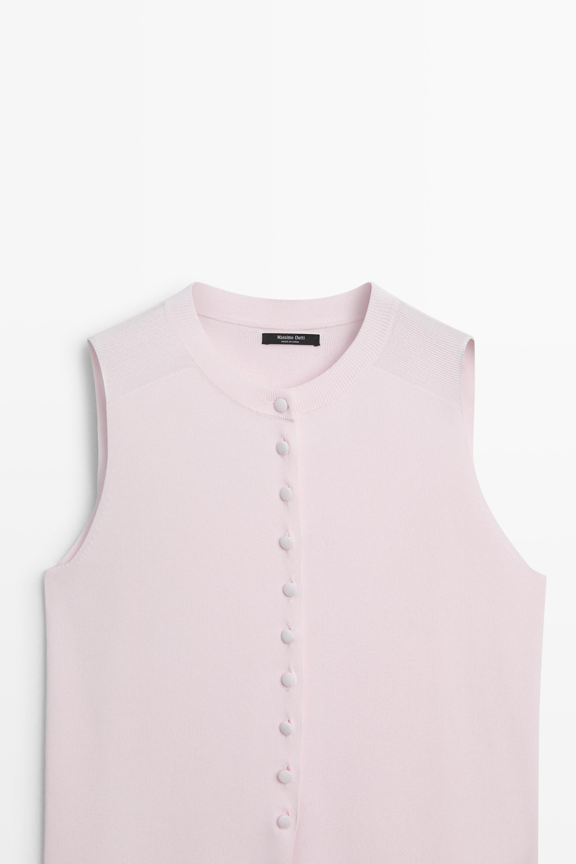 Fine-knit vest with covered buttons — PINK