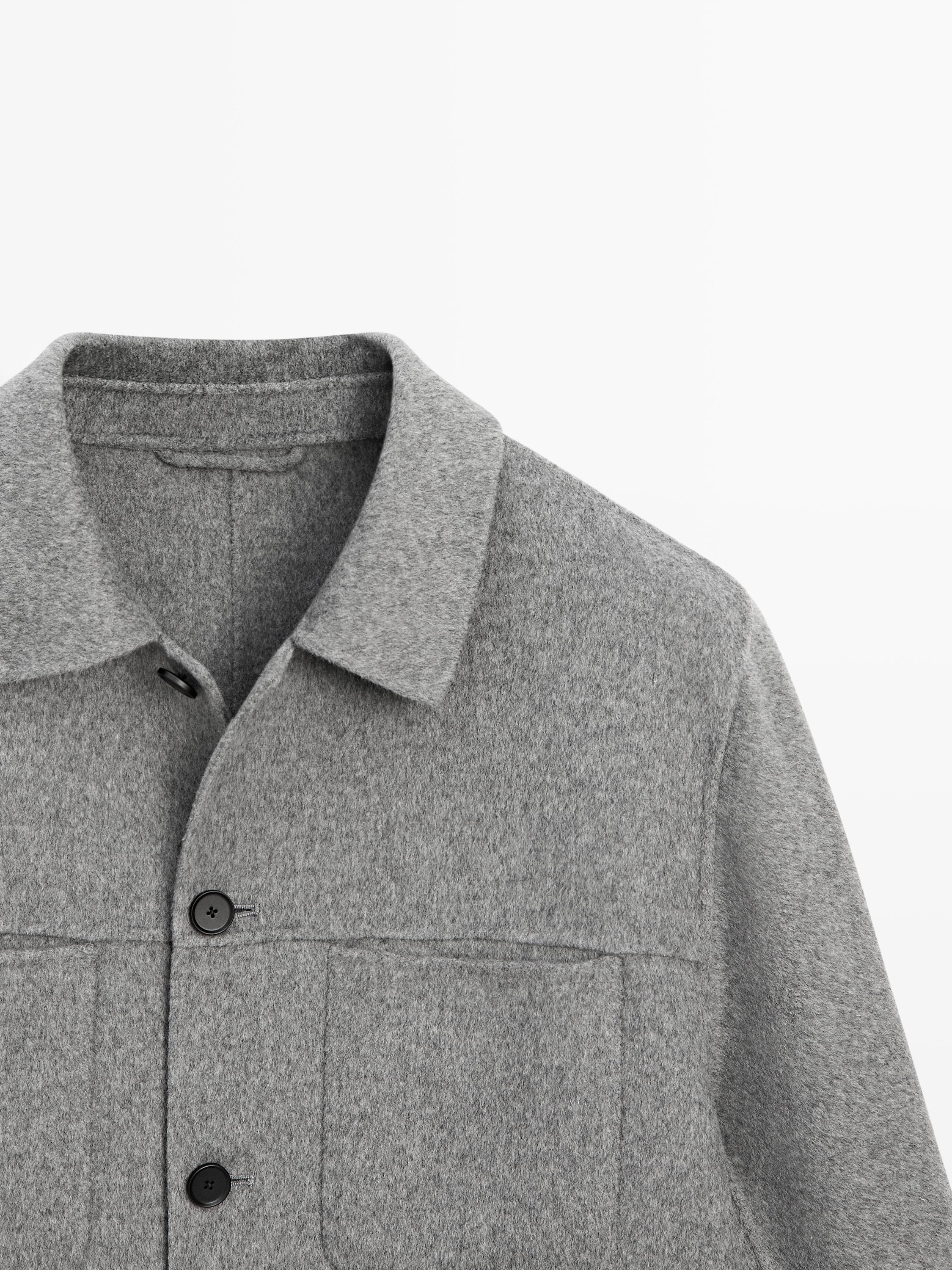 Wool blend overshirt with pockets — PALE GREY