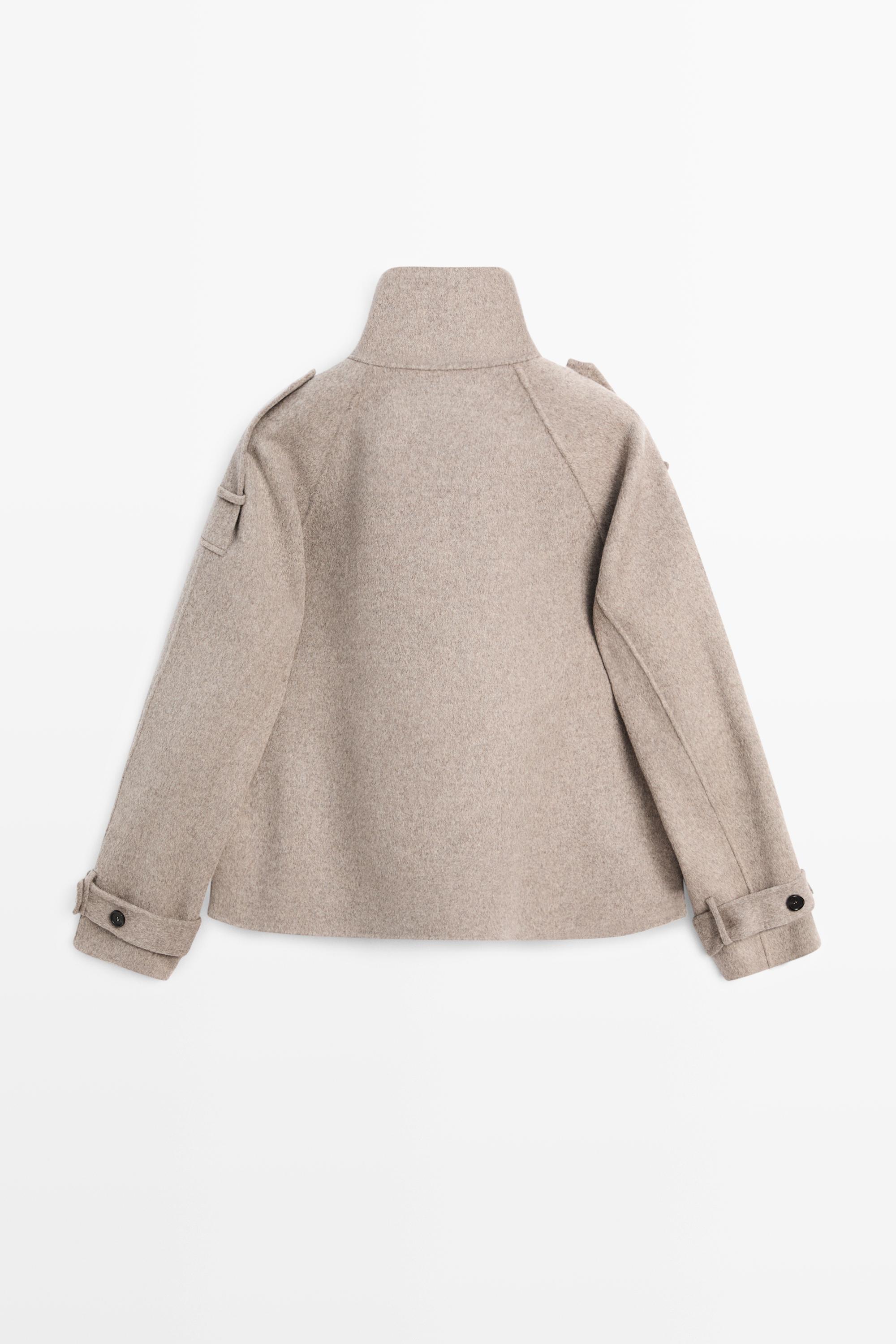 Cropped button detail trench coat — BROWN