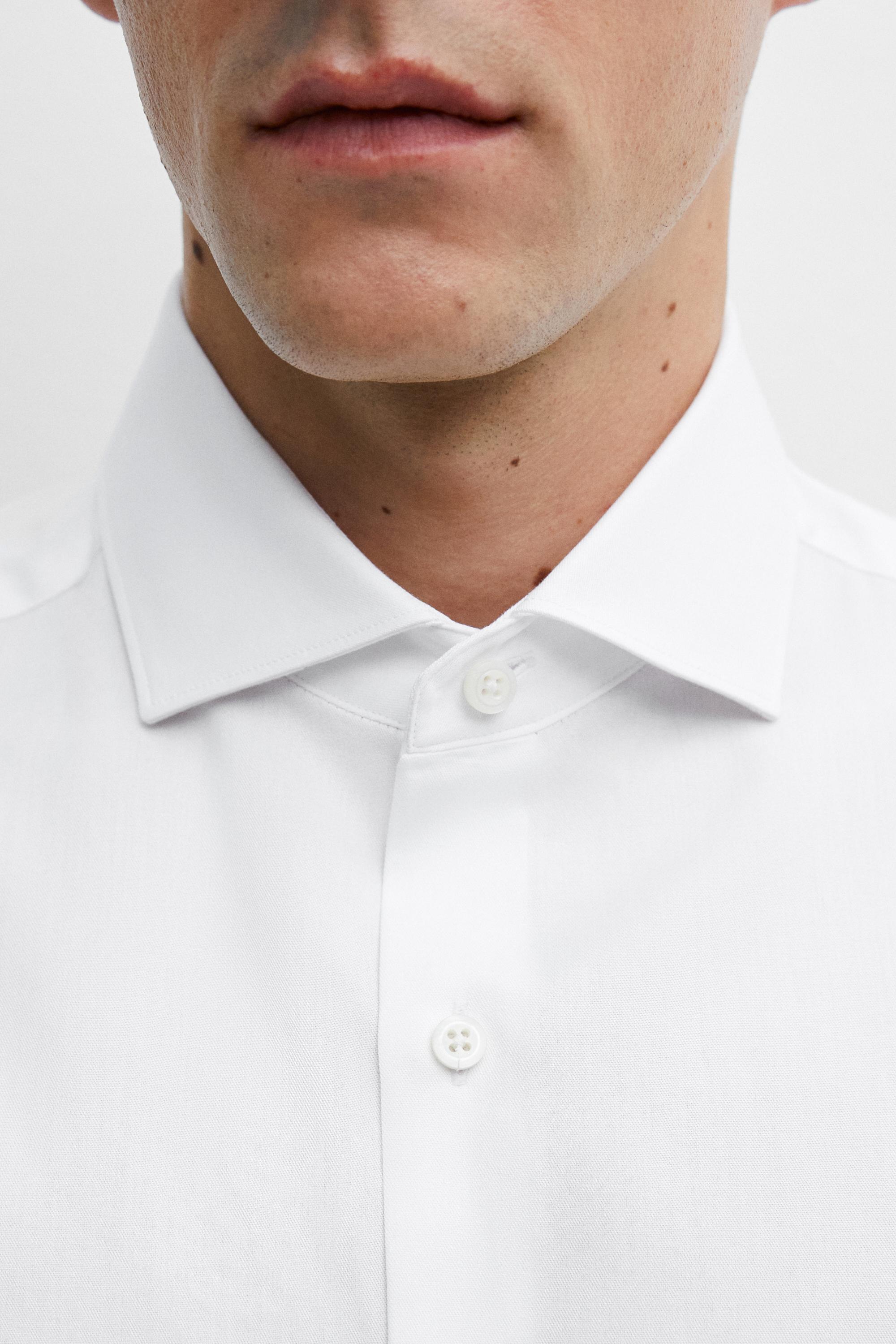 Slim fit cotton shirt with double cuffs — WHITE