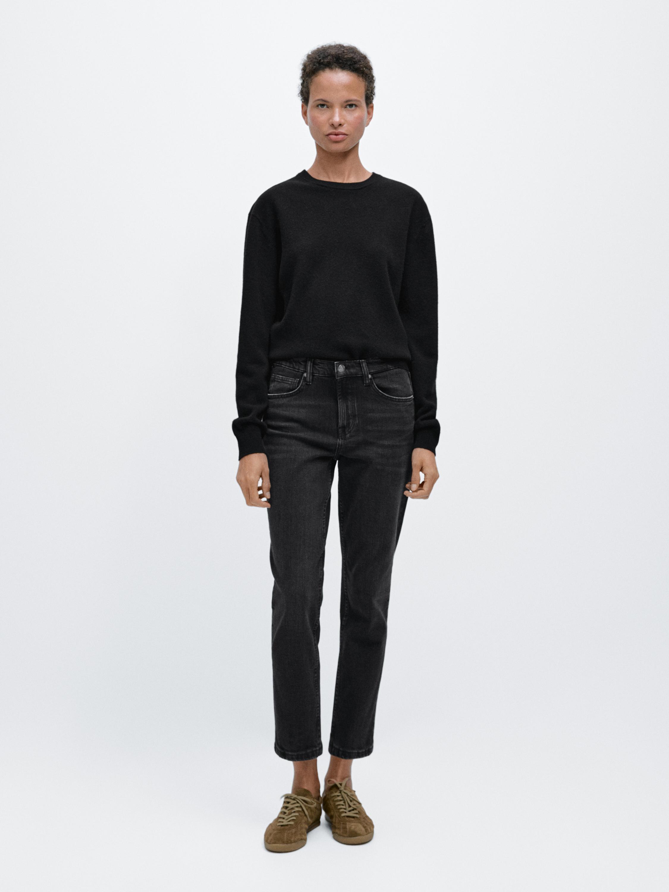 Mid-rise cropped slim fit jeans — BLACK