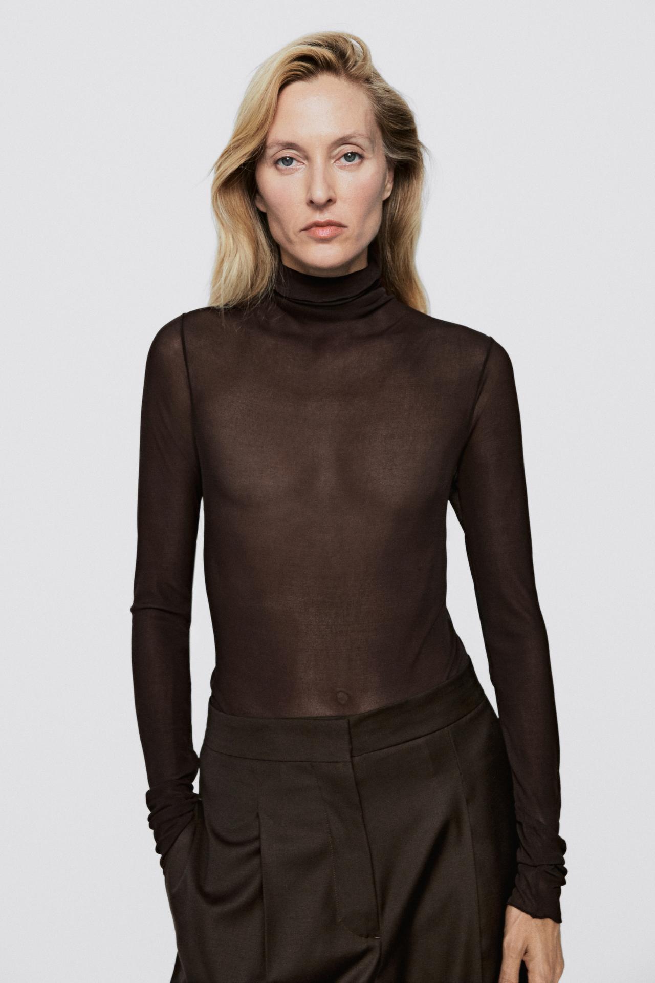 100% silk funnel neck T-shirt - LIMITED EDITION — Chocolate