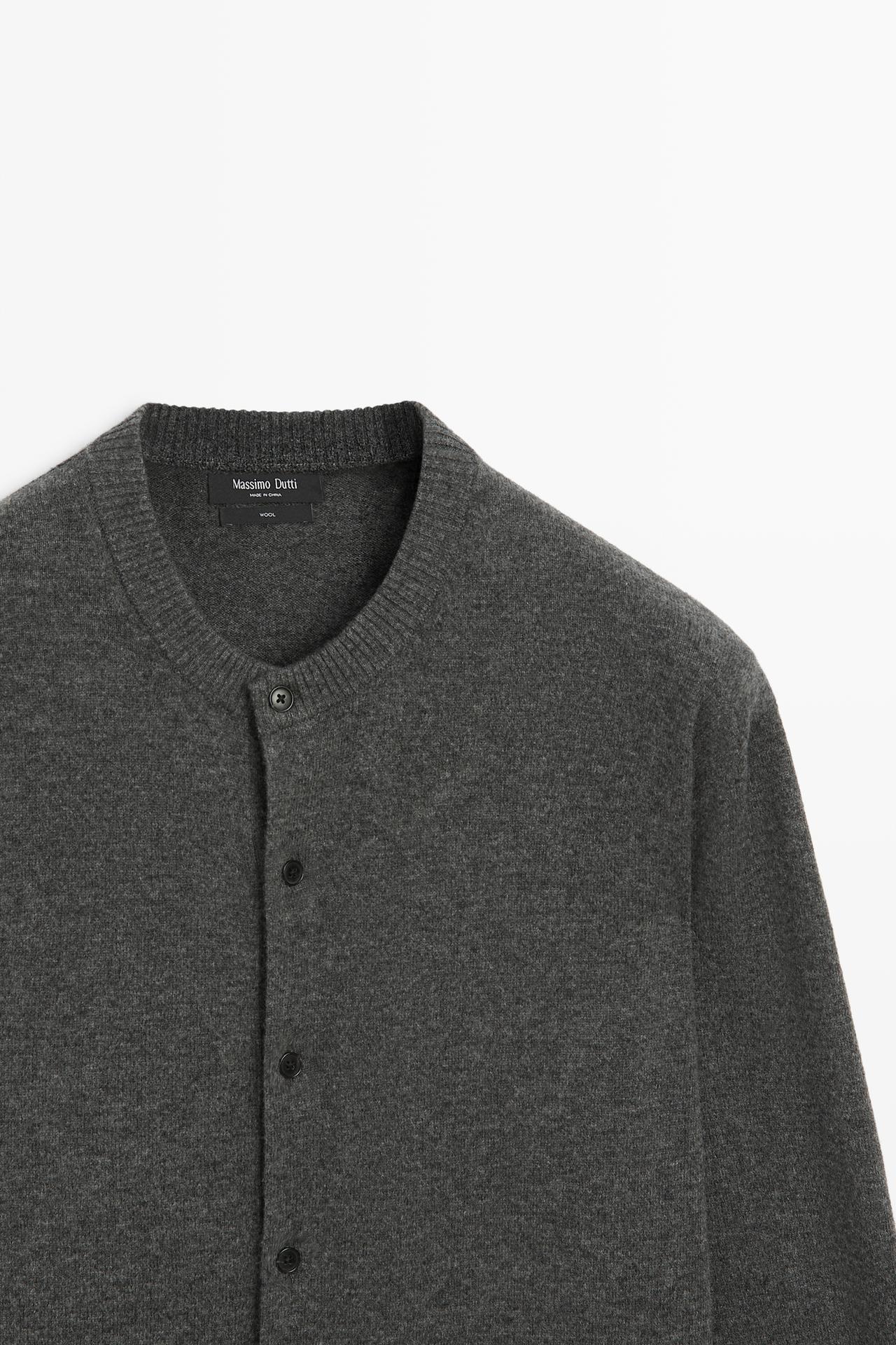 100% Wool Knit Button-Front Cardigan — CHARCOAL