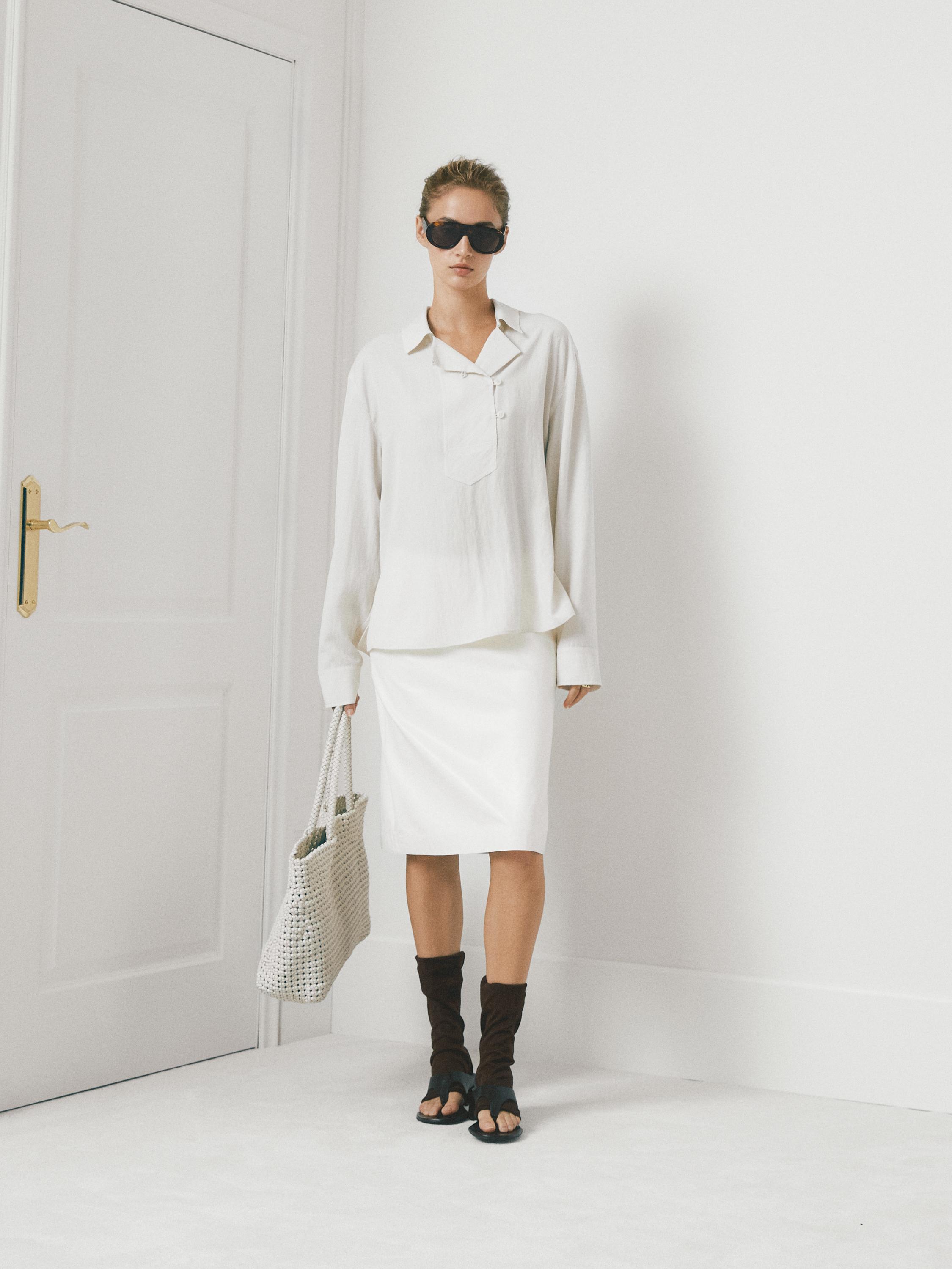 Nappa leather midi skirt