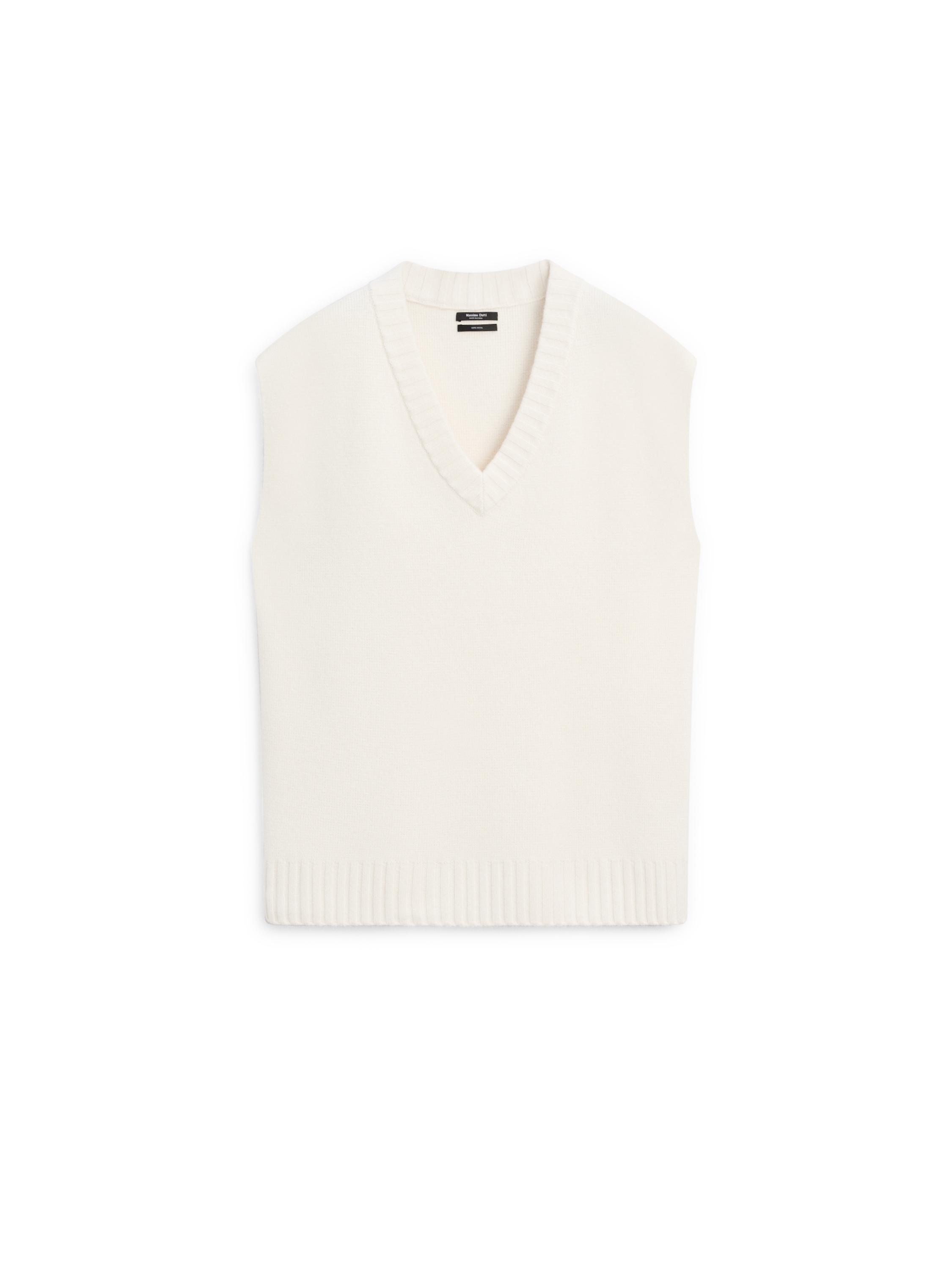 Long wool knit vest — Off white