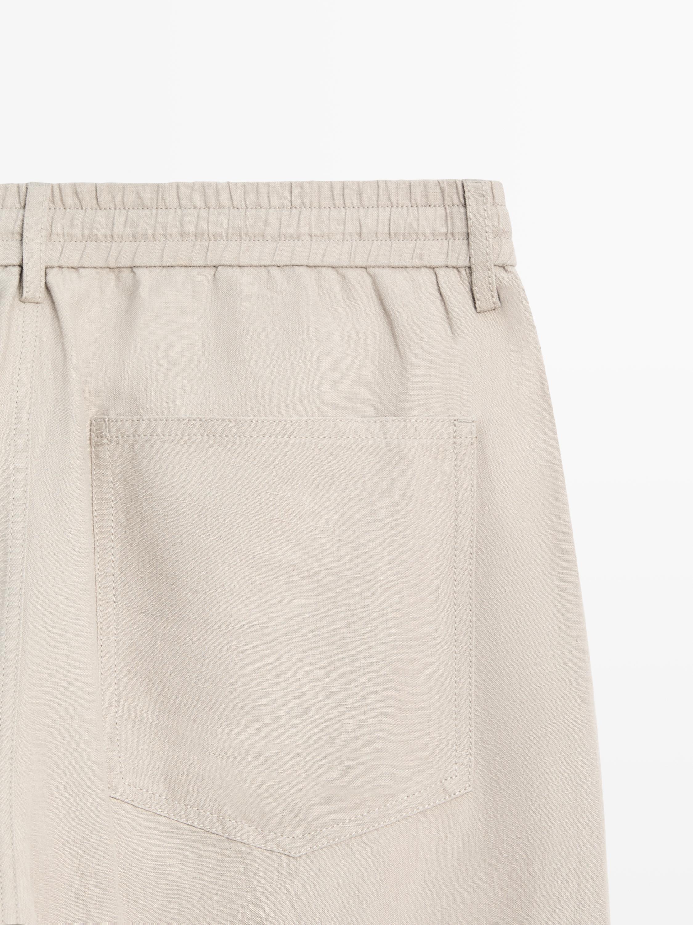 Linen jogger fit trousers — BEIGE