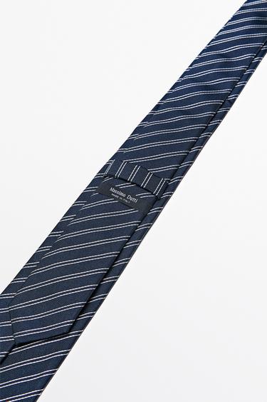 100% silk double stripe tie — NAVY BLUE 3