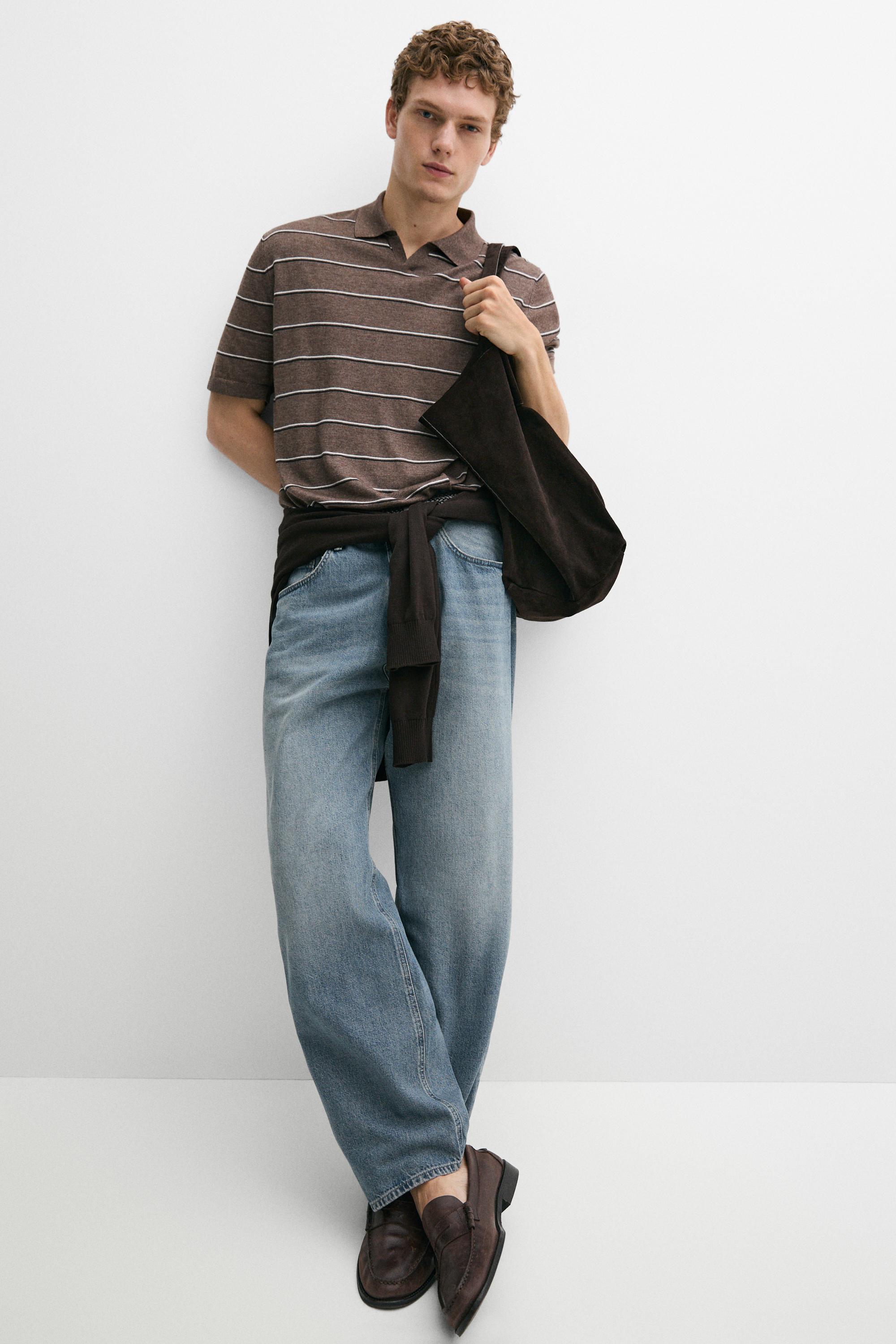 Striped knit V-neck polo shirt — CAREY