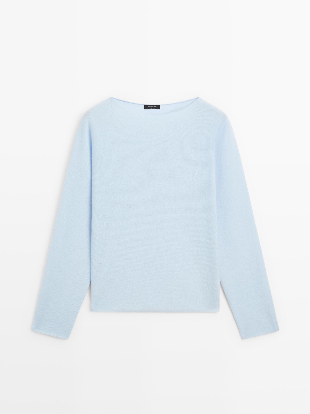 Massimo Dutti - Dame - Striktrøje Med Bådudskæring - Himmelblå - L